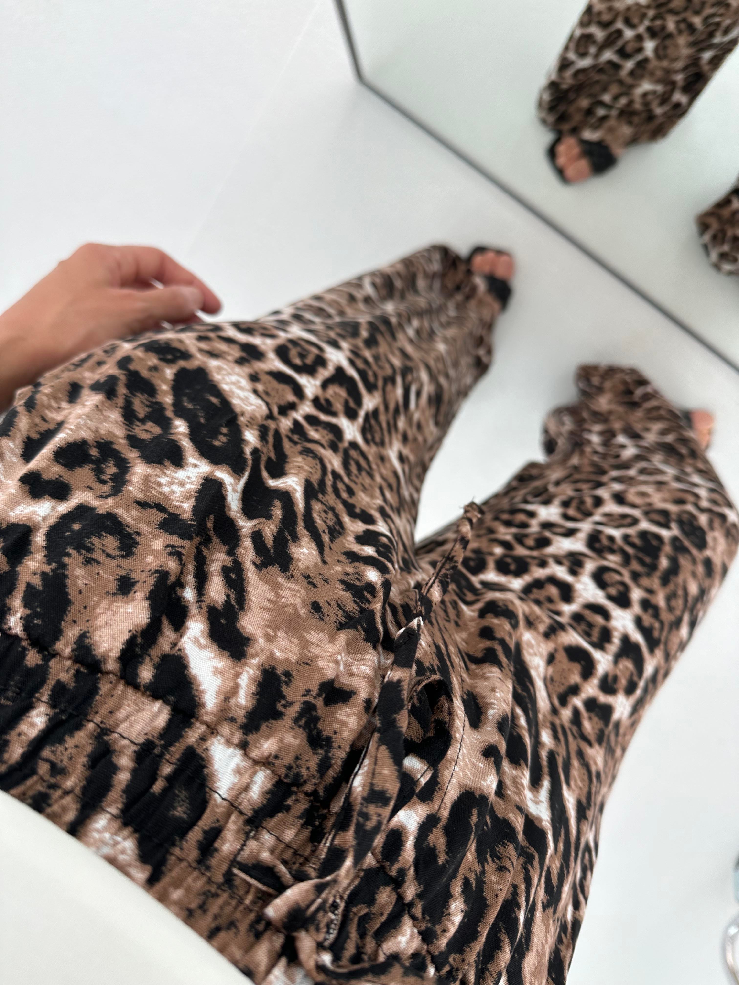 Viskon Kumaş Leopar Pantolon