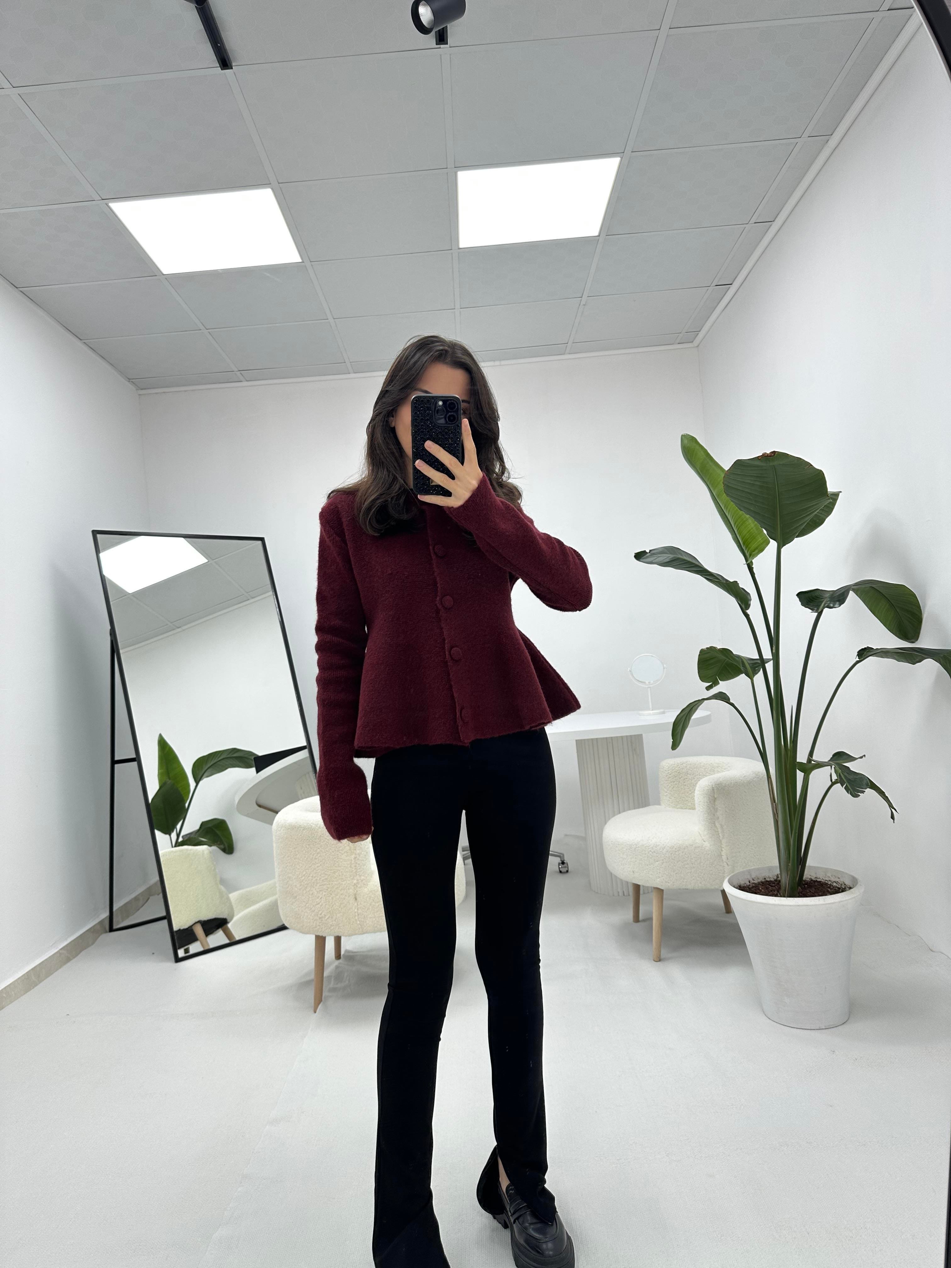 Volanlı Bordo Hırka