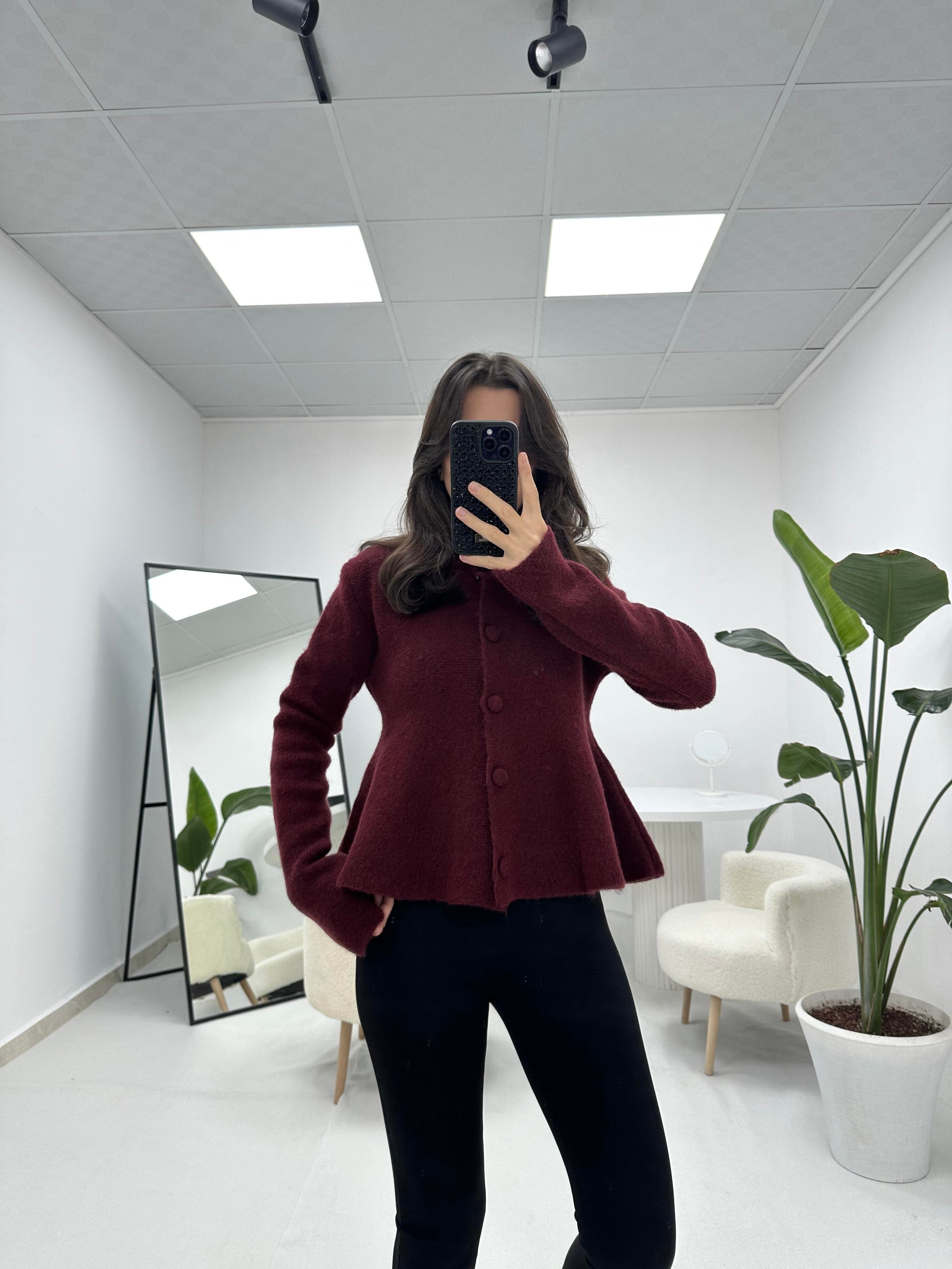 Volanlı Bordo Hırka