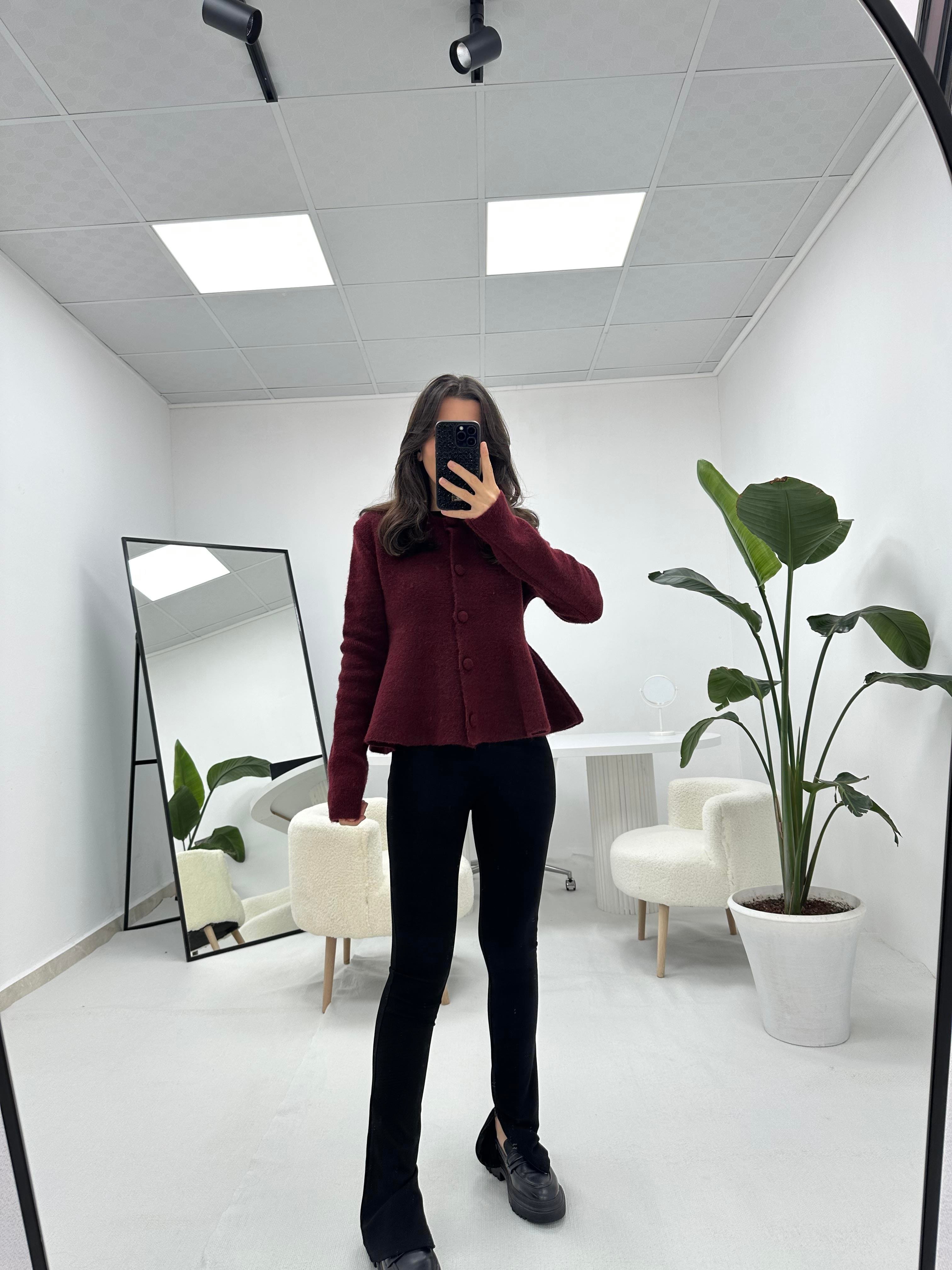Volanlı Bordo Hırka