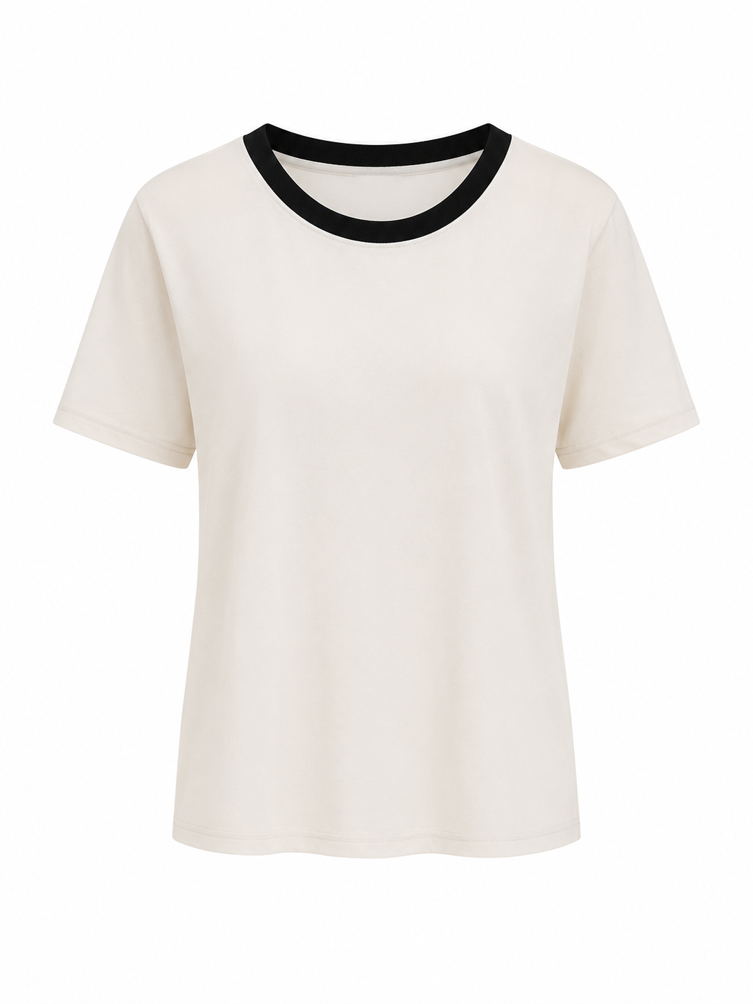 Yaka Biyeli Beyaz T-Shirt