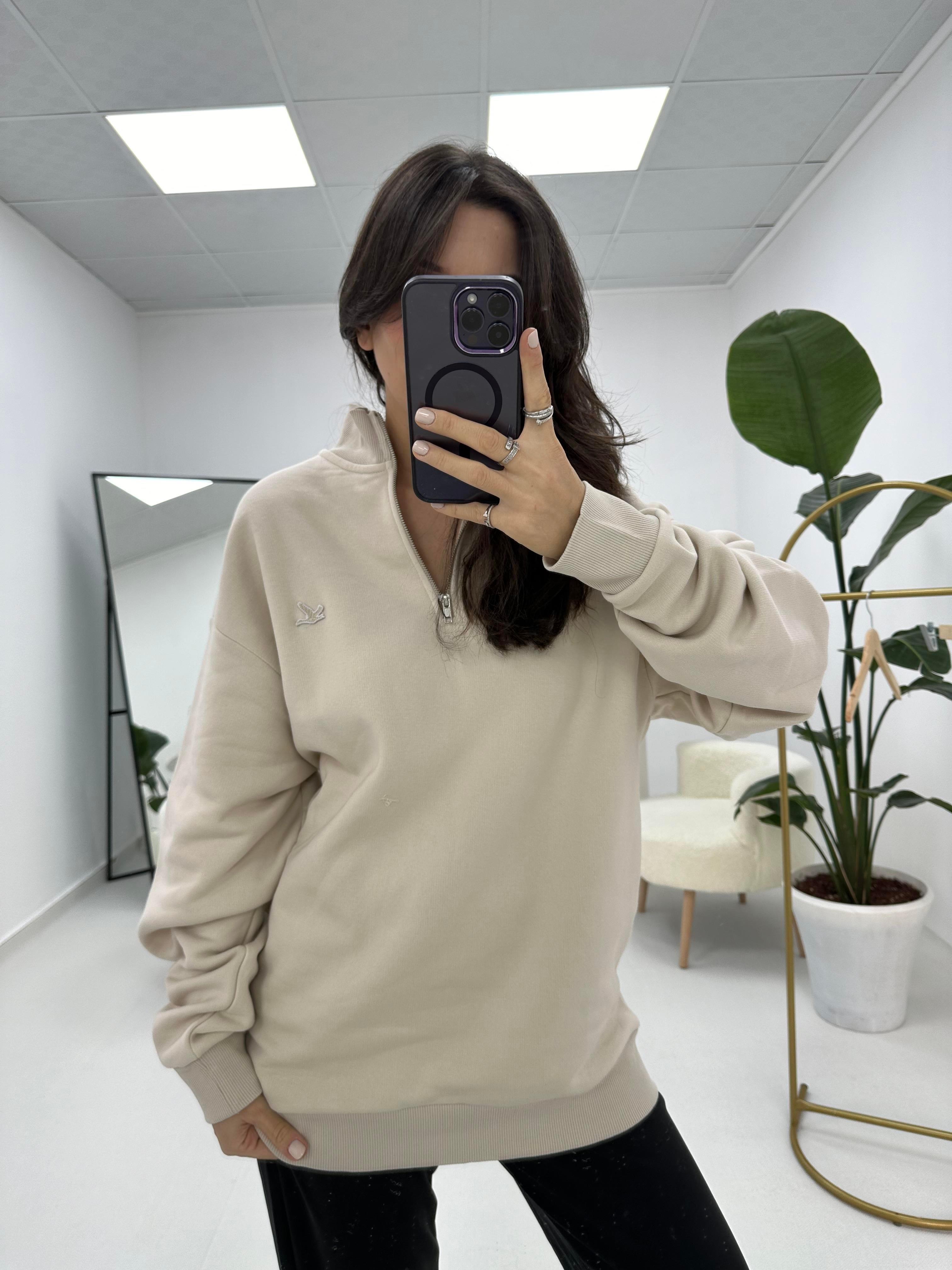 Yaka Fermuarlı Sweatshirt