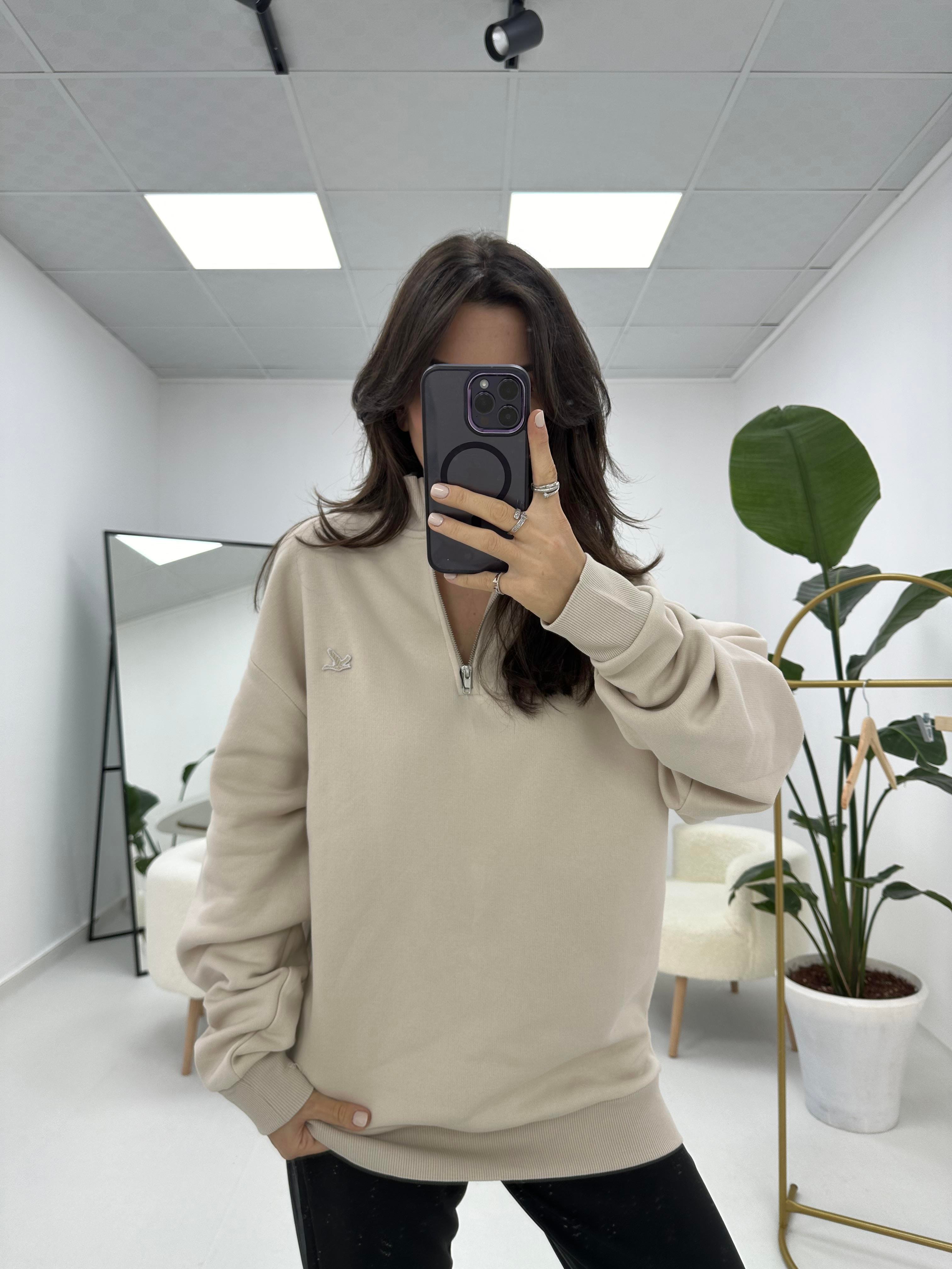 Yaka Fermuarlı Sweatshirt