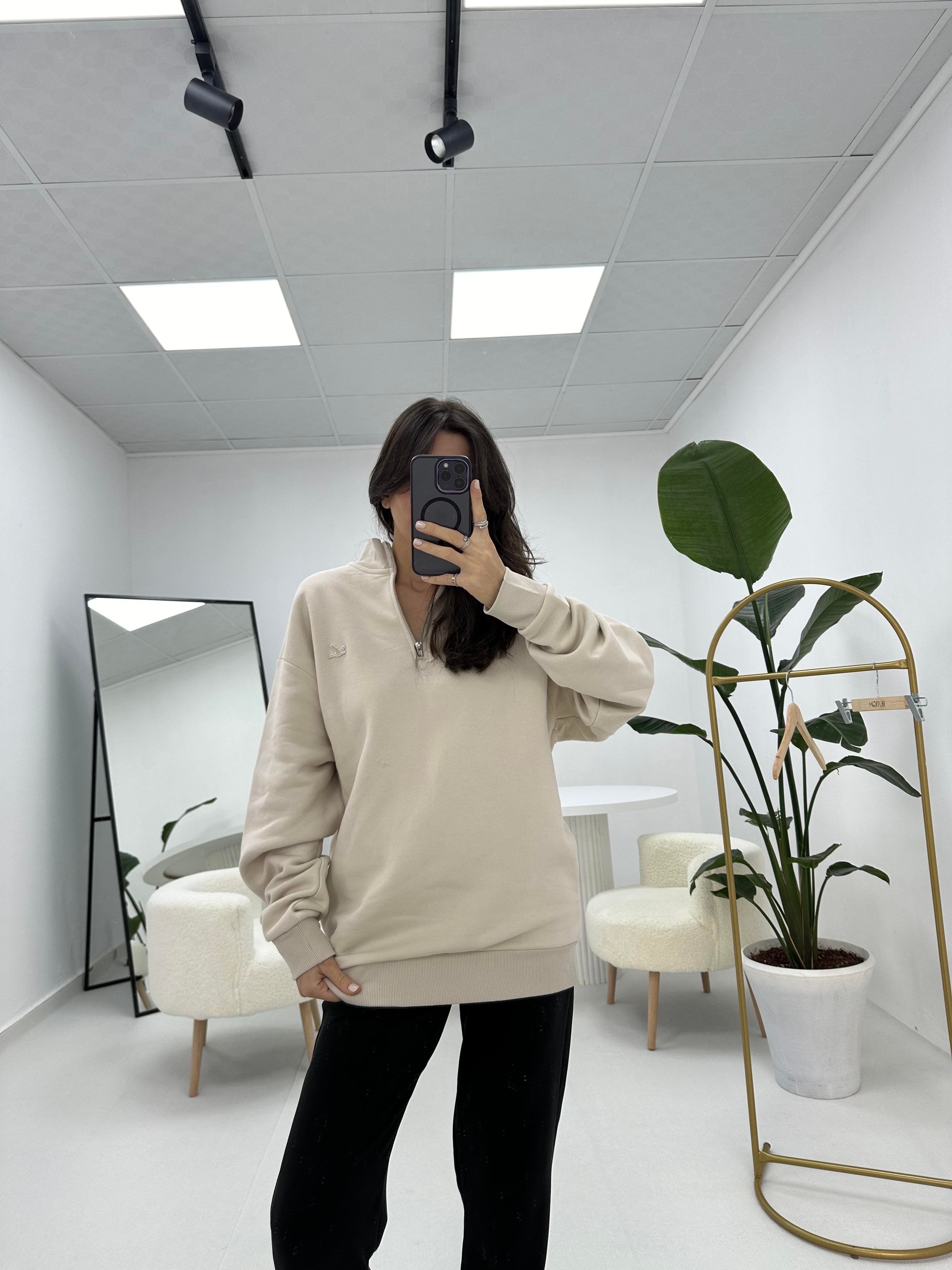 Yaka Fermuarlı Sweatshirt