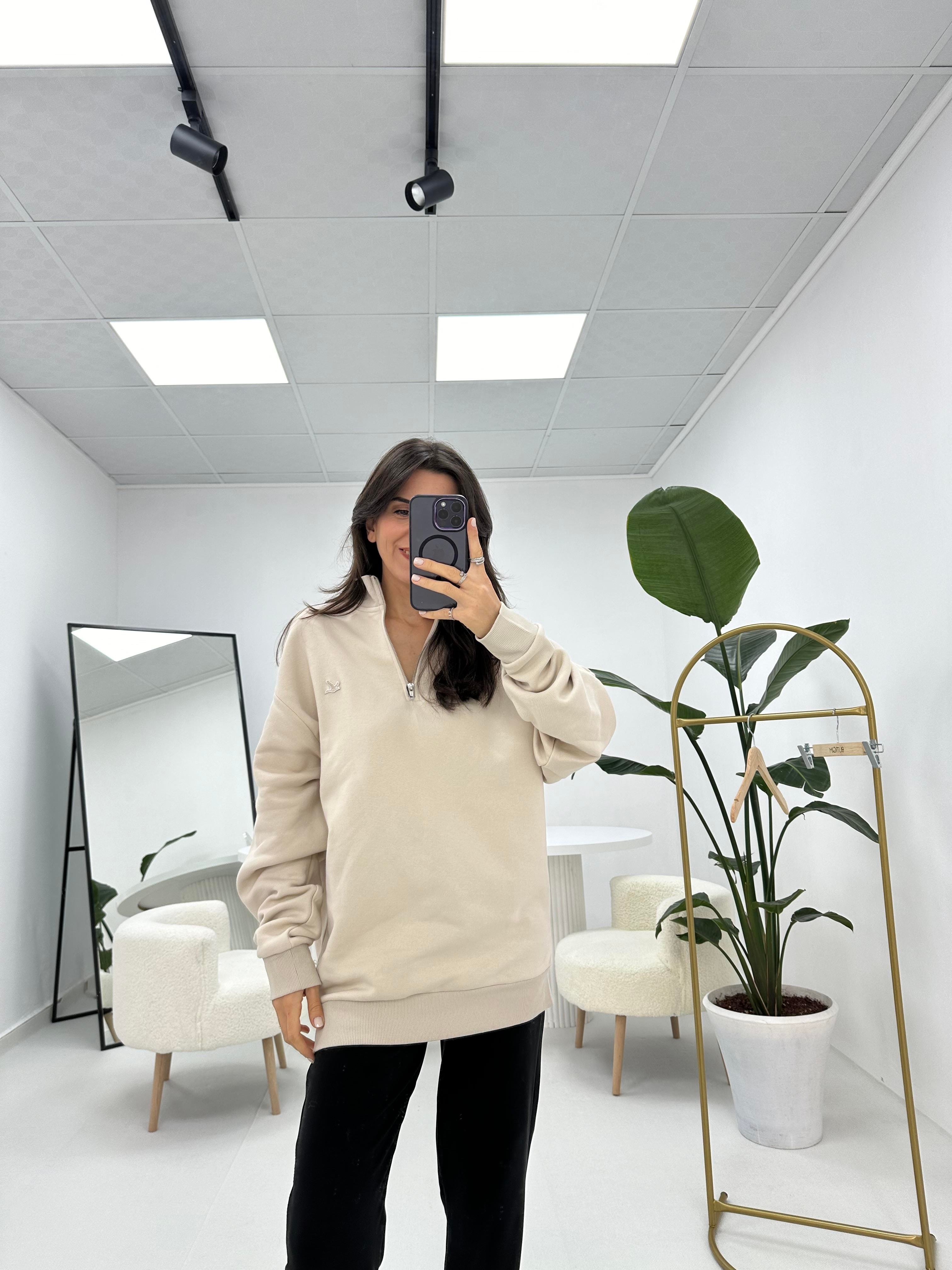 Yaka Fermuarlı Sweatshirt