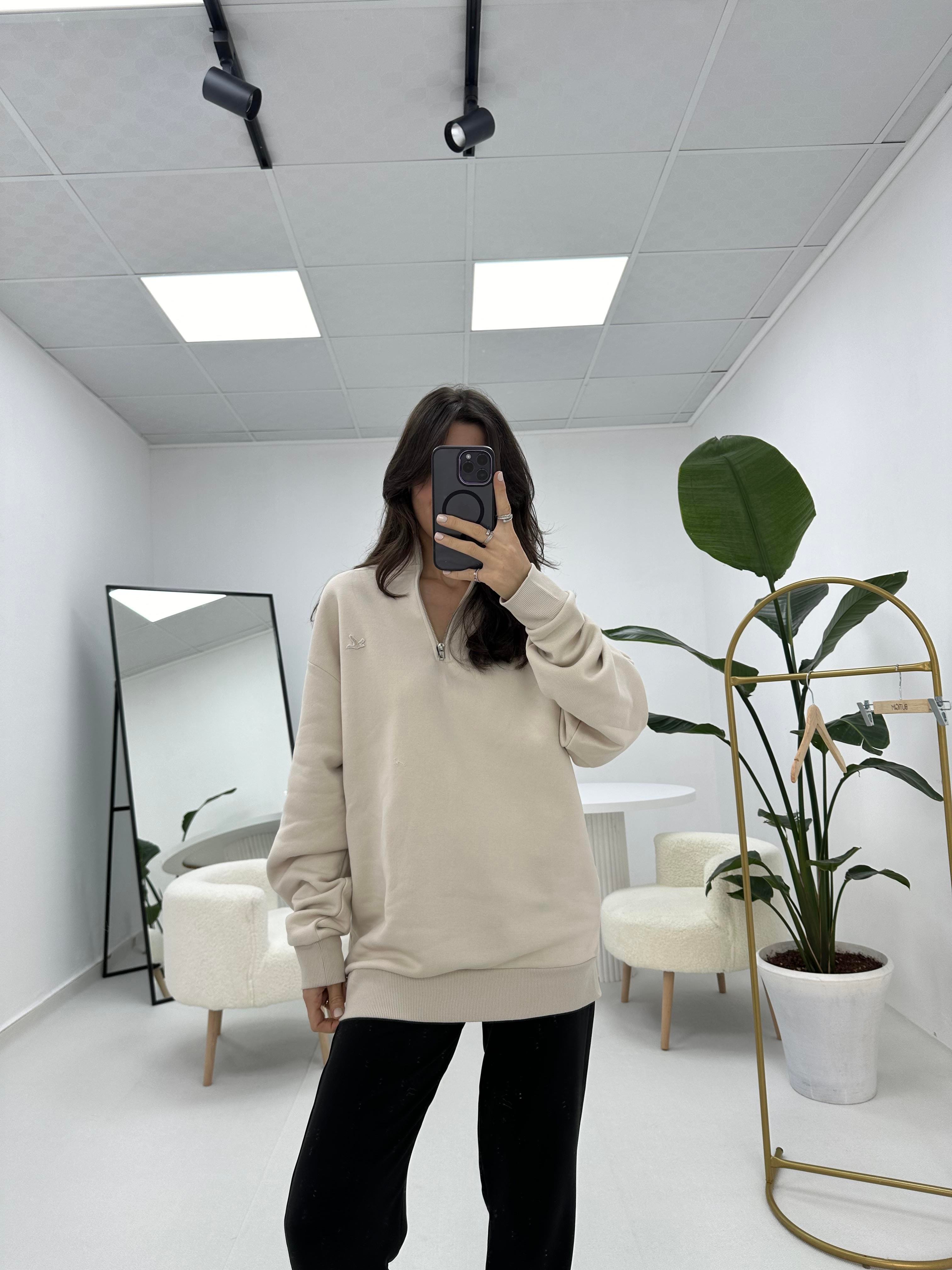 Yaka Fermuarlı Sweatshirt