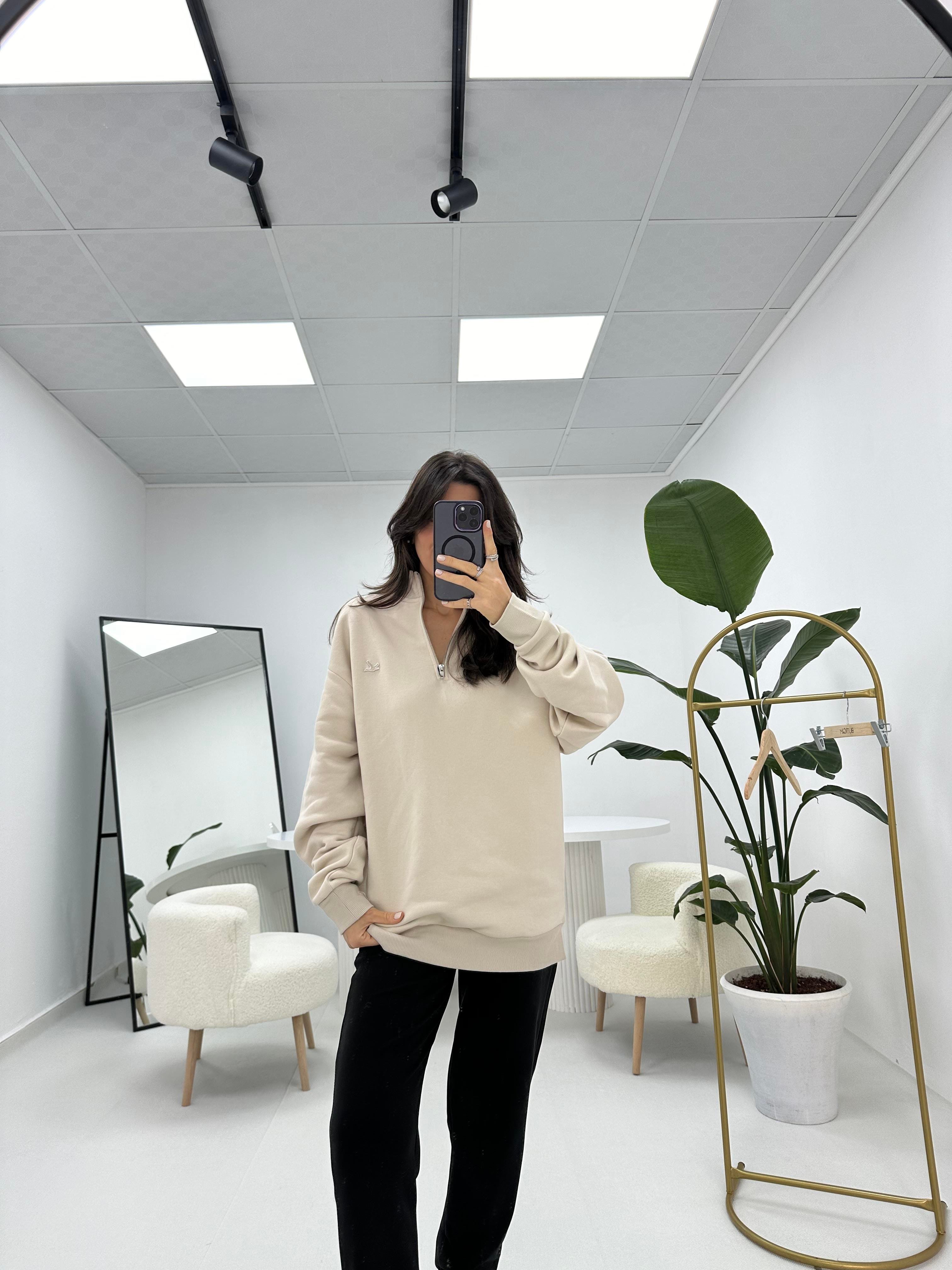 Yaka Fermuarlı Sweatshirt