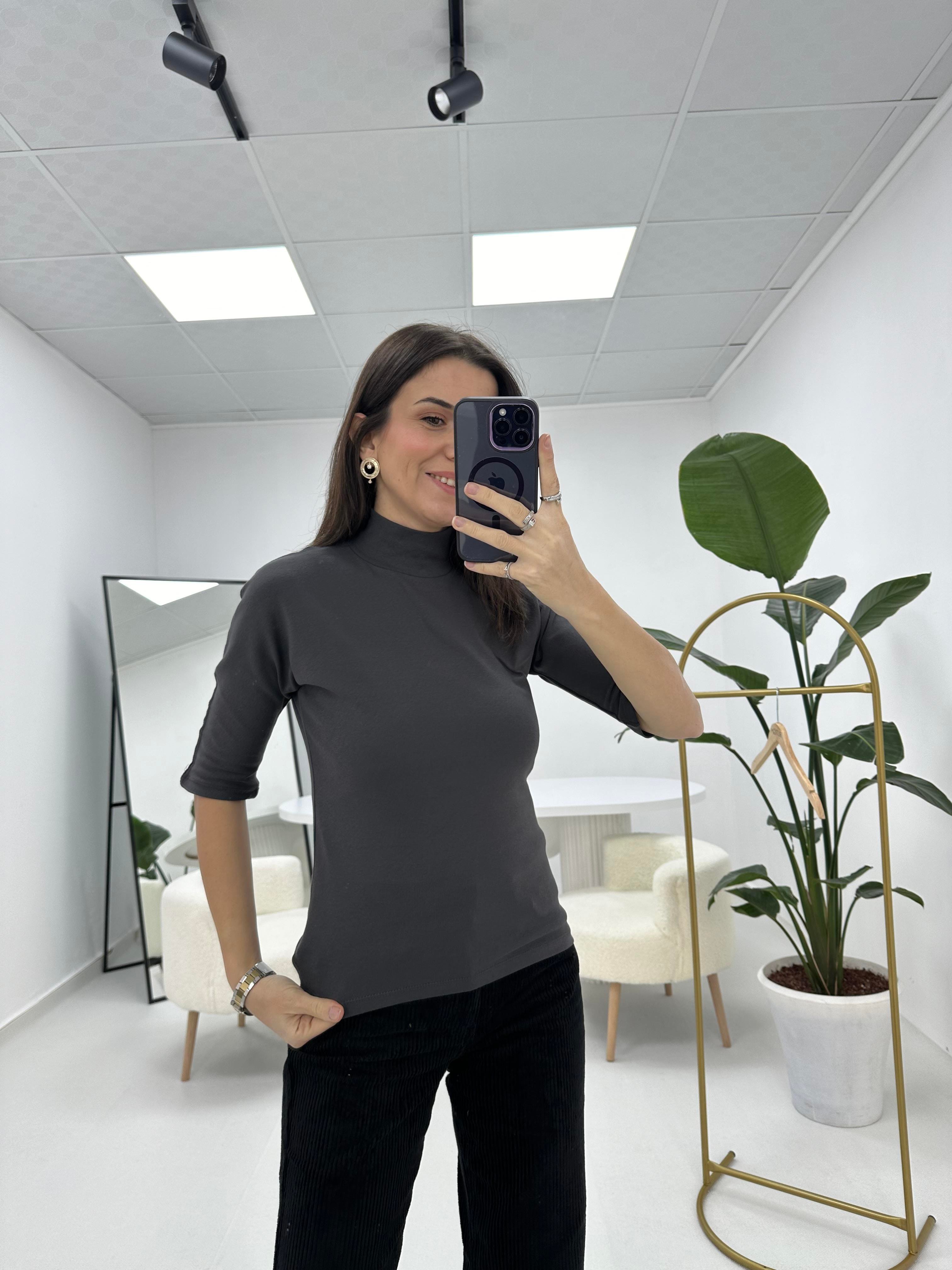 Yarım Balıkçı Antrasit  Bluz