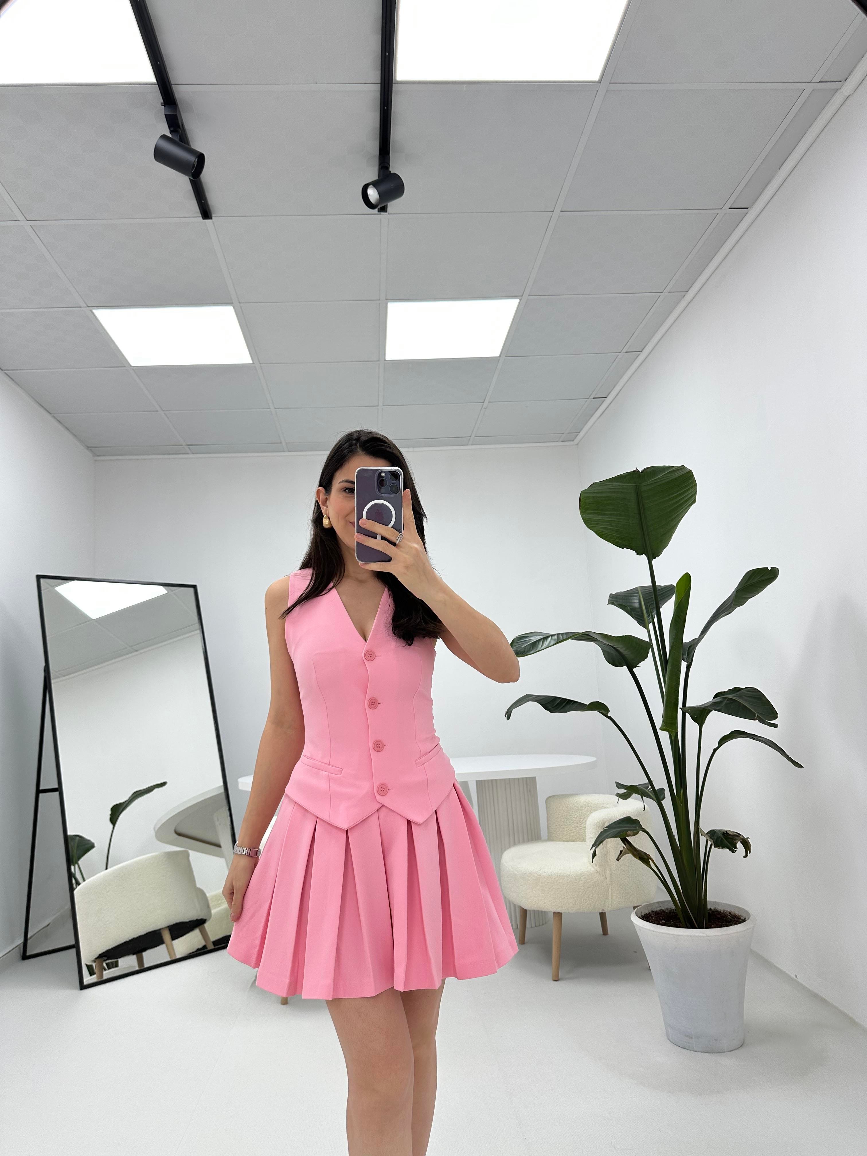 Yelekli Elbise Pembe