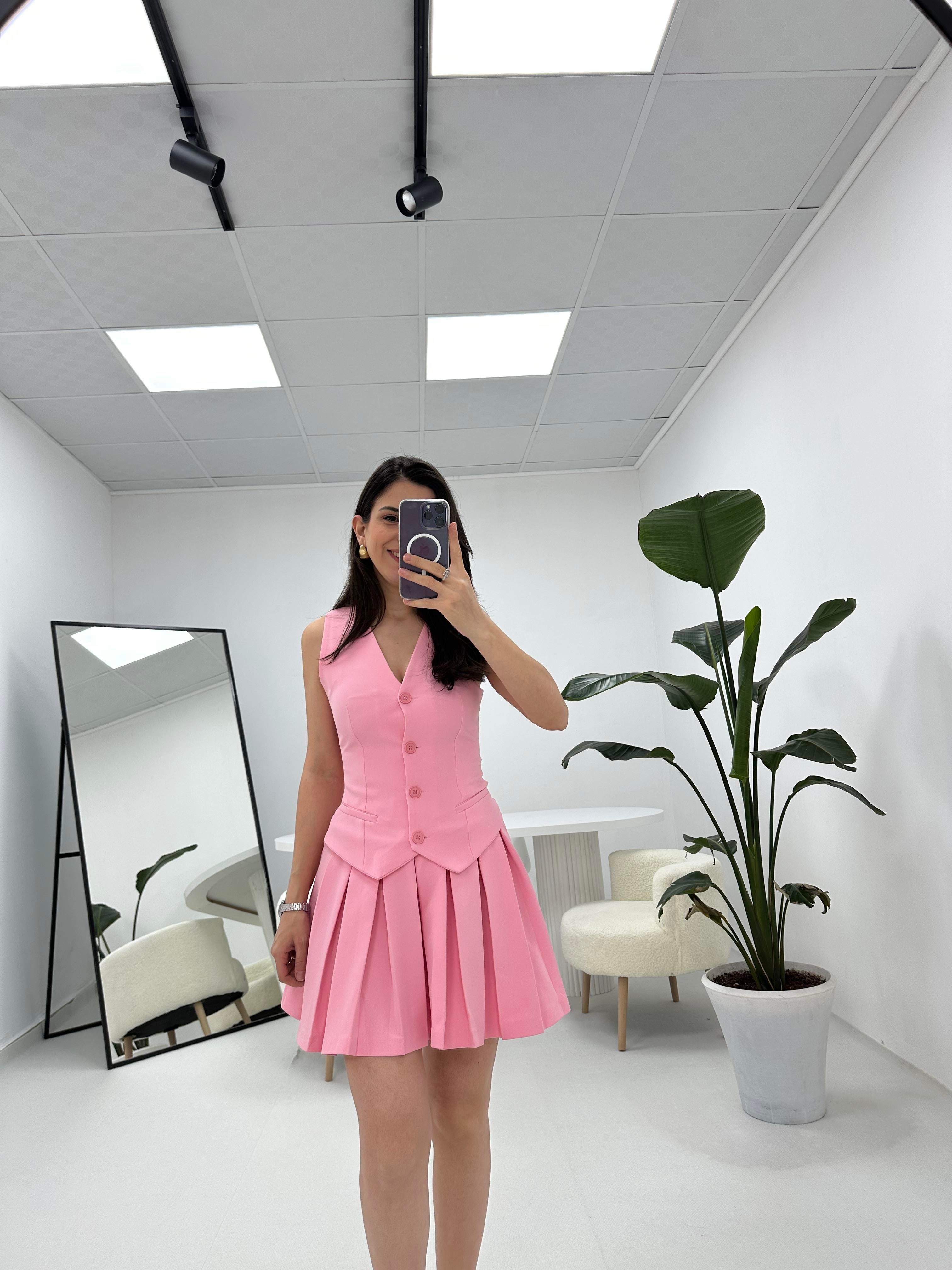 Yelekli Elbise Pembe