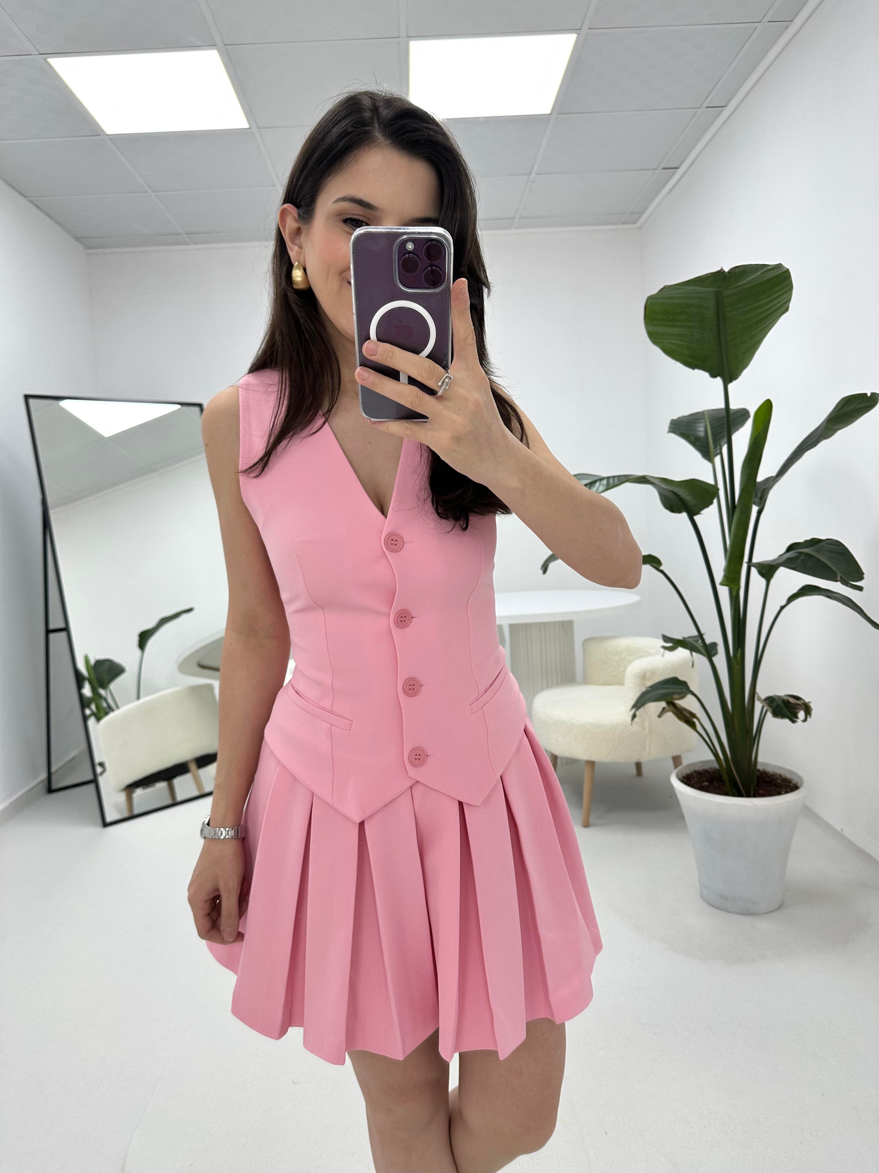 Yelekli Elbise Pembe