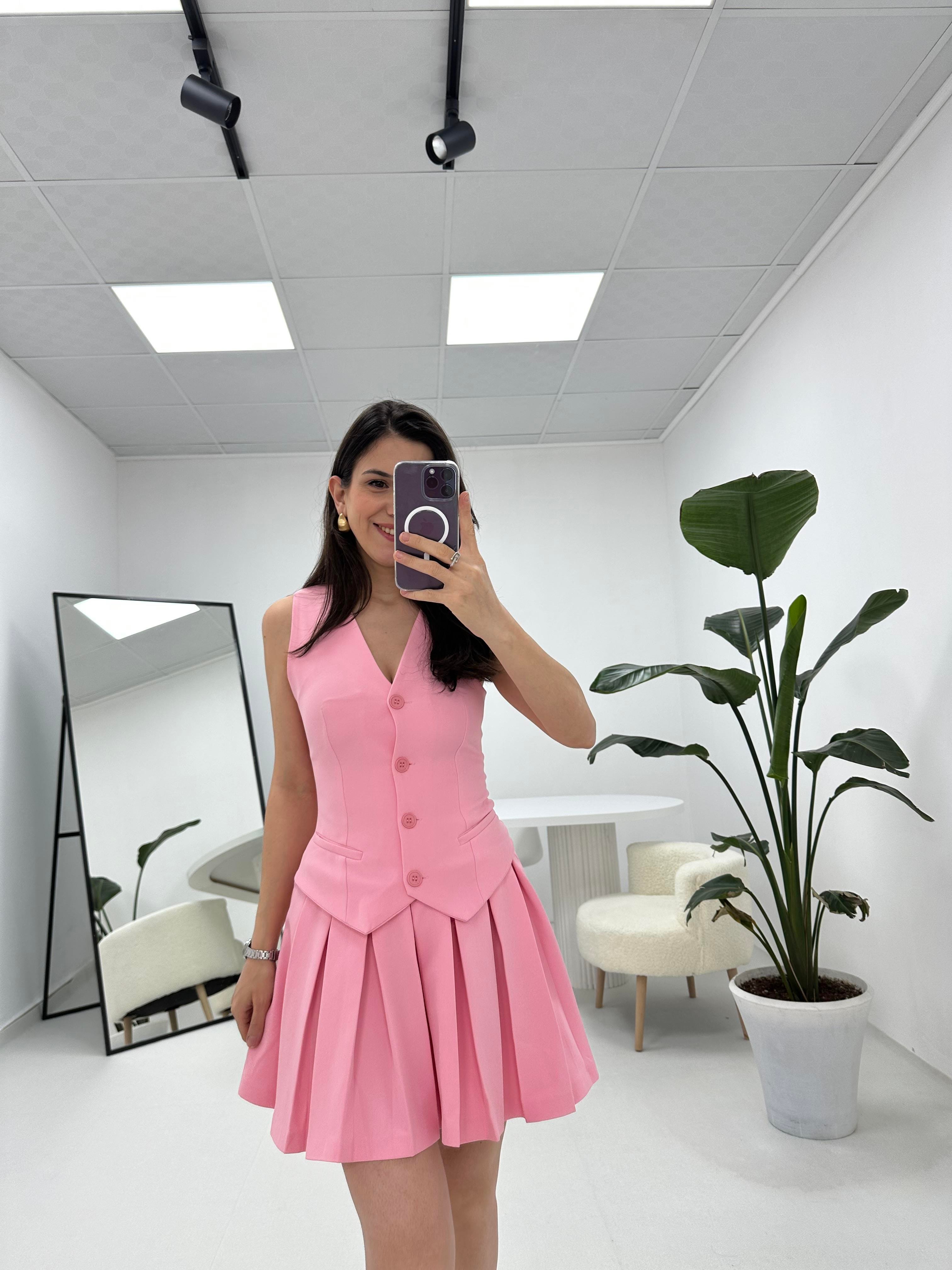 Yelekli Elbise Pembe