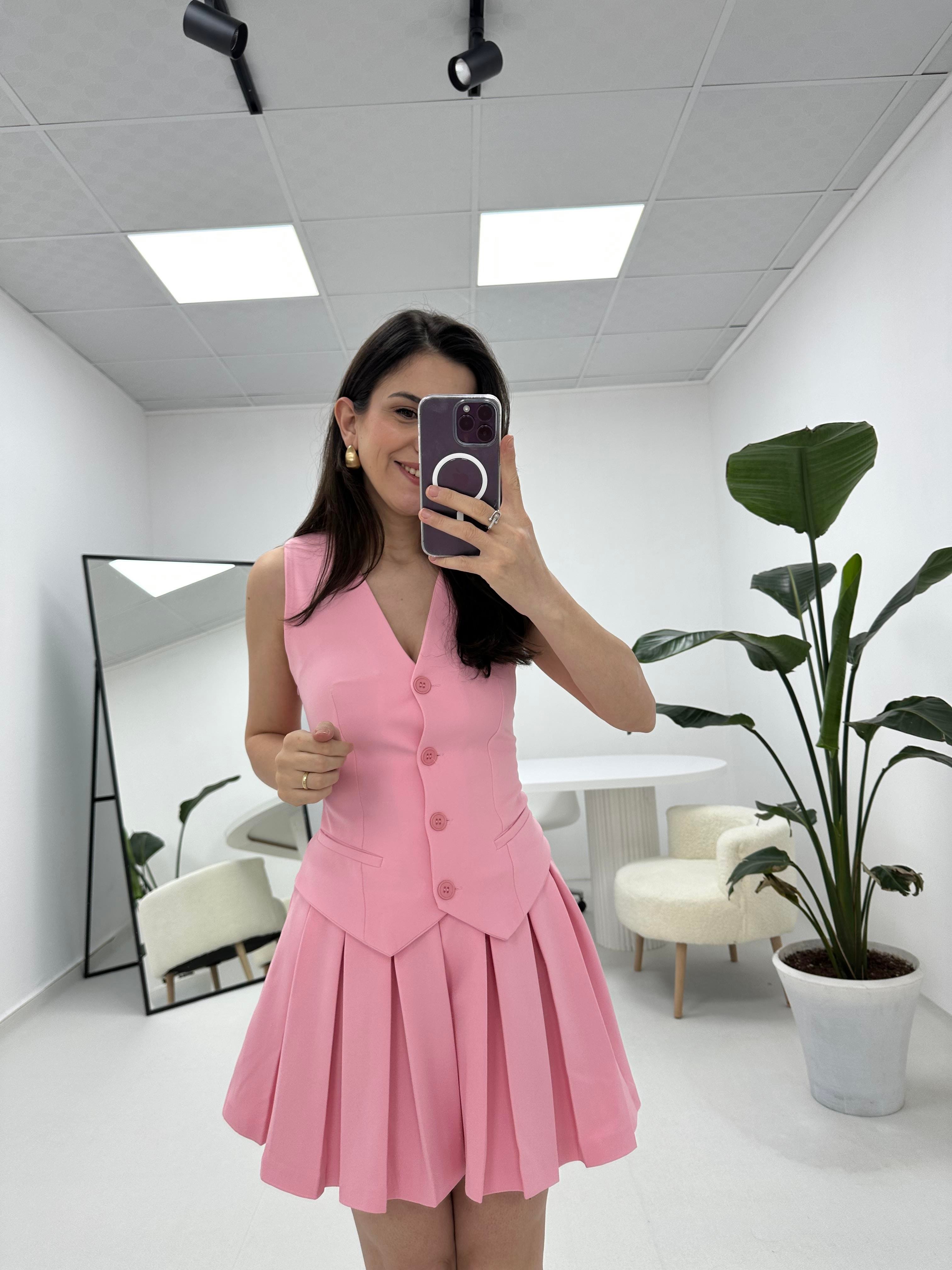 Yelekli Elbise Pembe