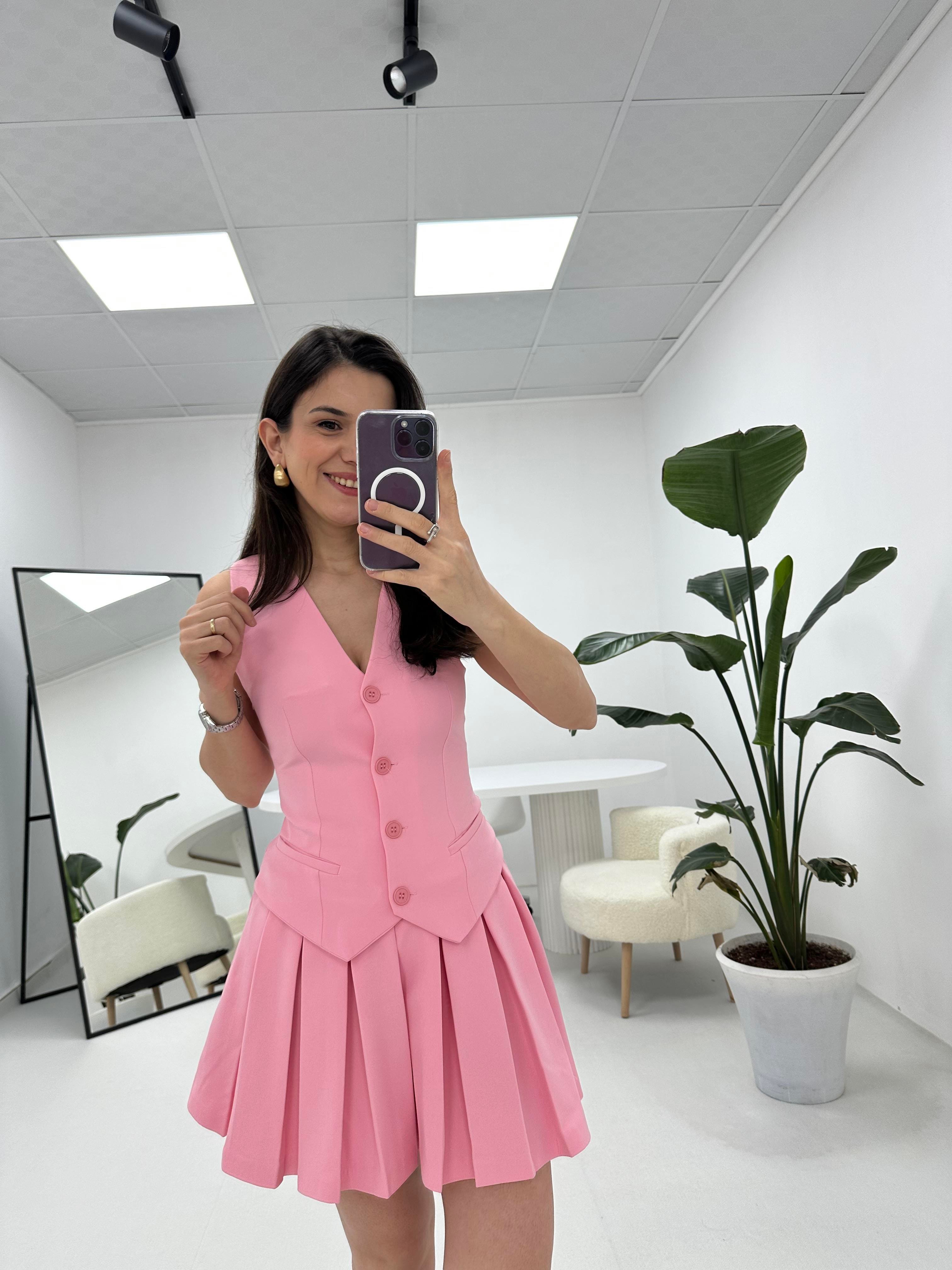 Yelekli Elbise Pembe