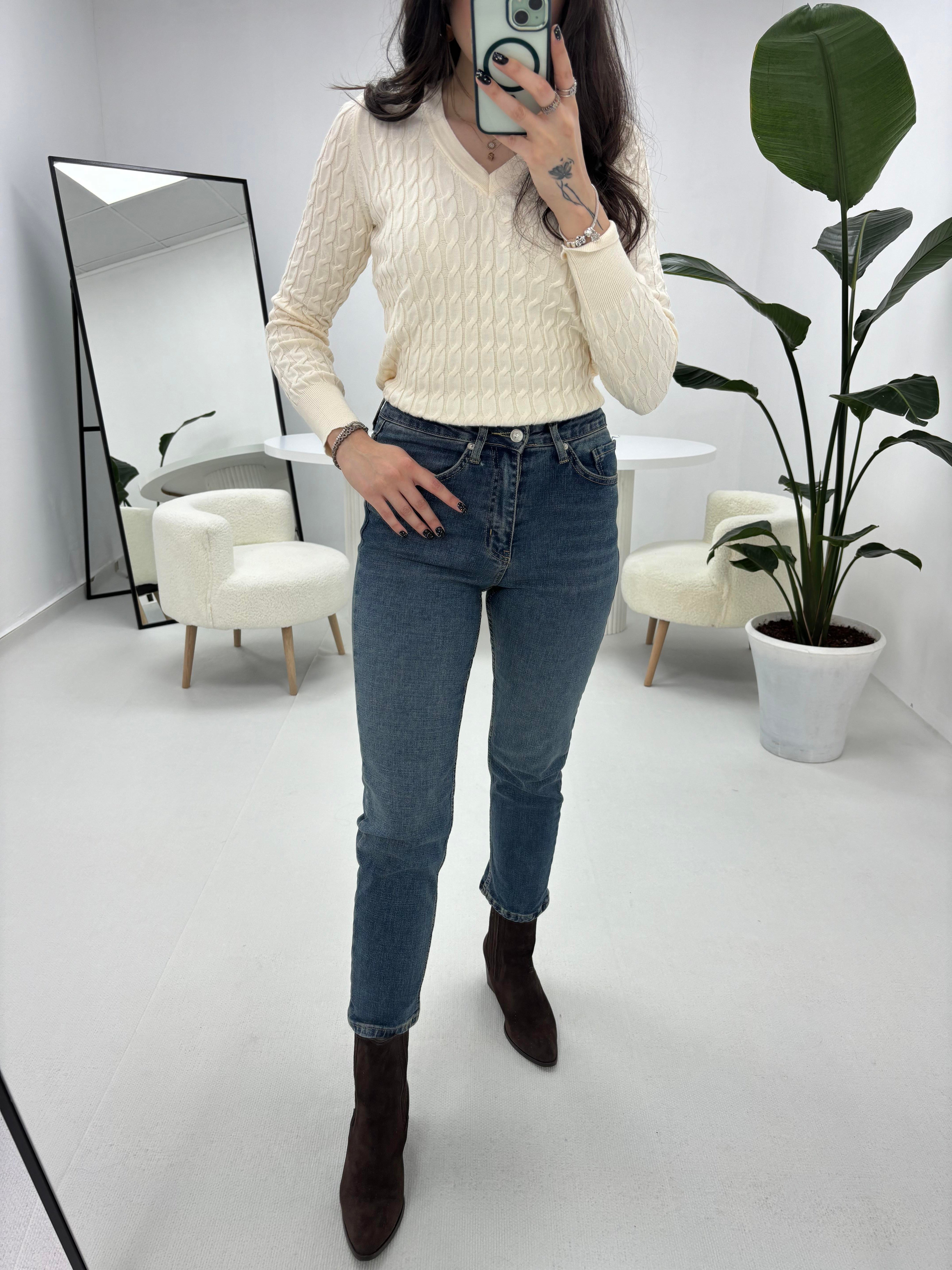 Yıkamalı Boru Paça Mavi Jean 