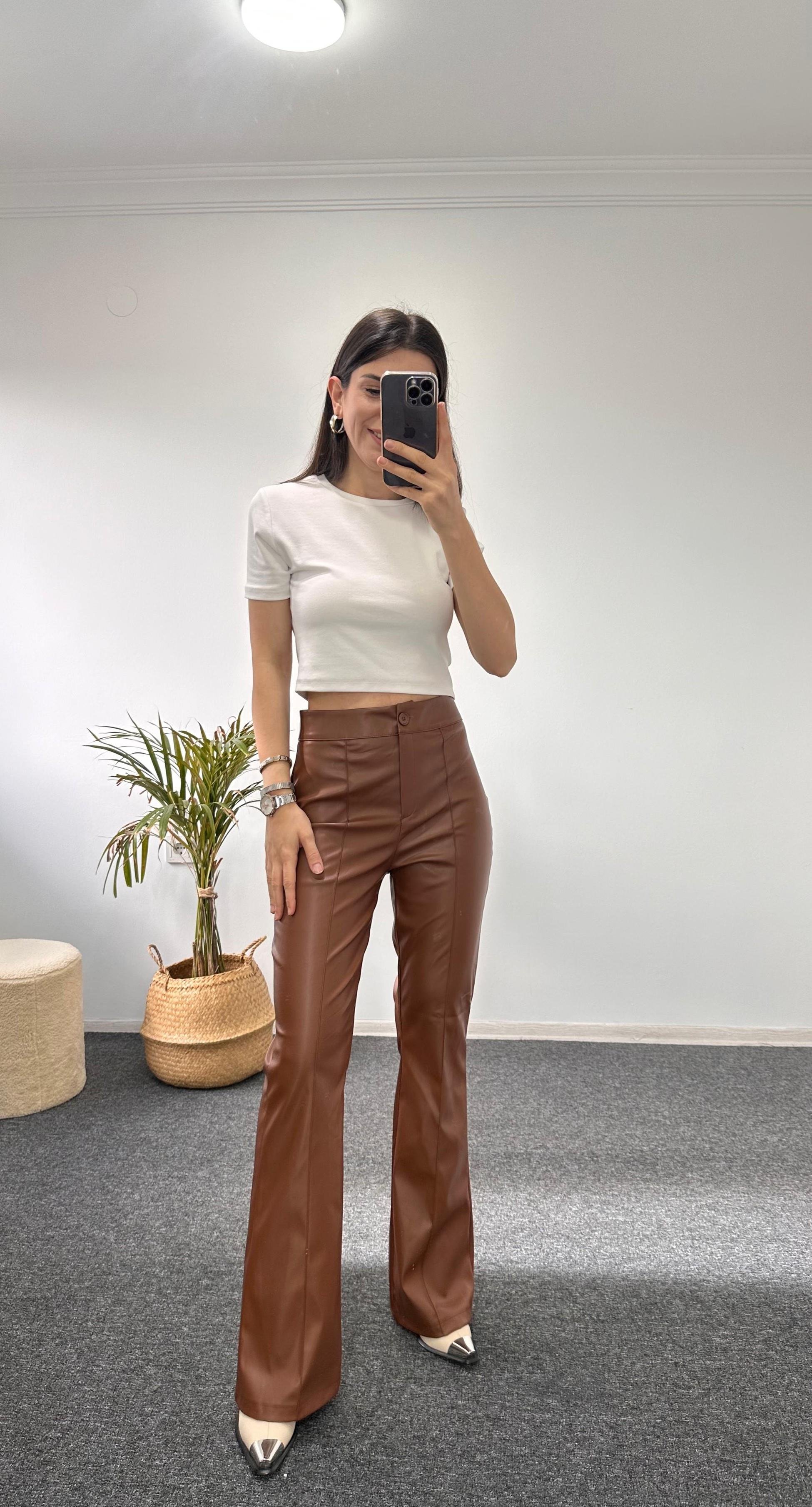 YÜKSEK BEL İSPANYOL DERİ PANTOLON