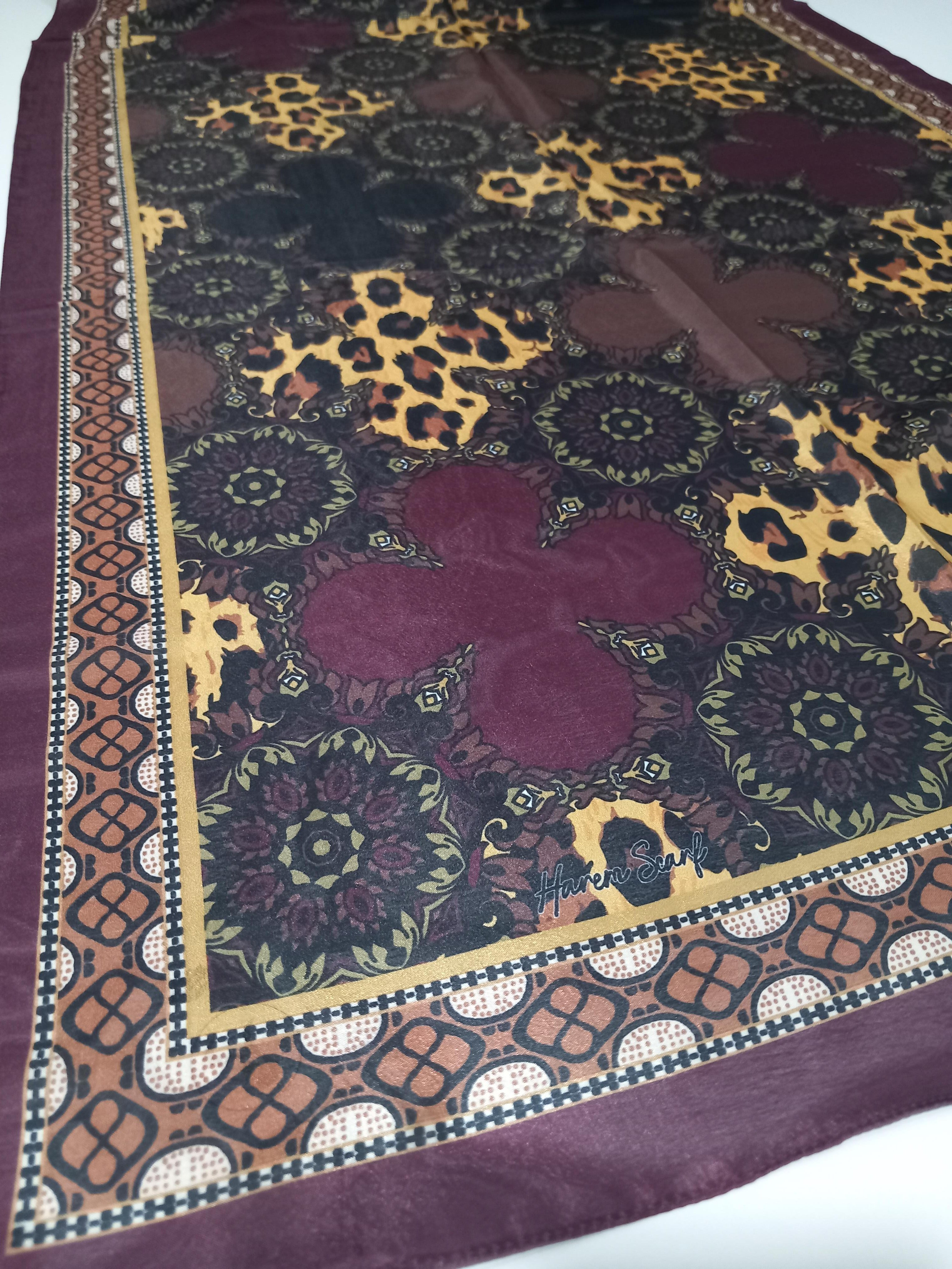 Harem Scarf Brisa Dijital Bordo Kahve Leopar Etnik Desen Şal-7501-535-KVS0589