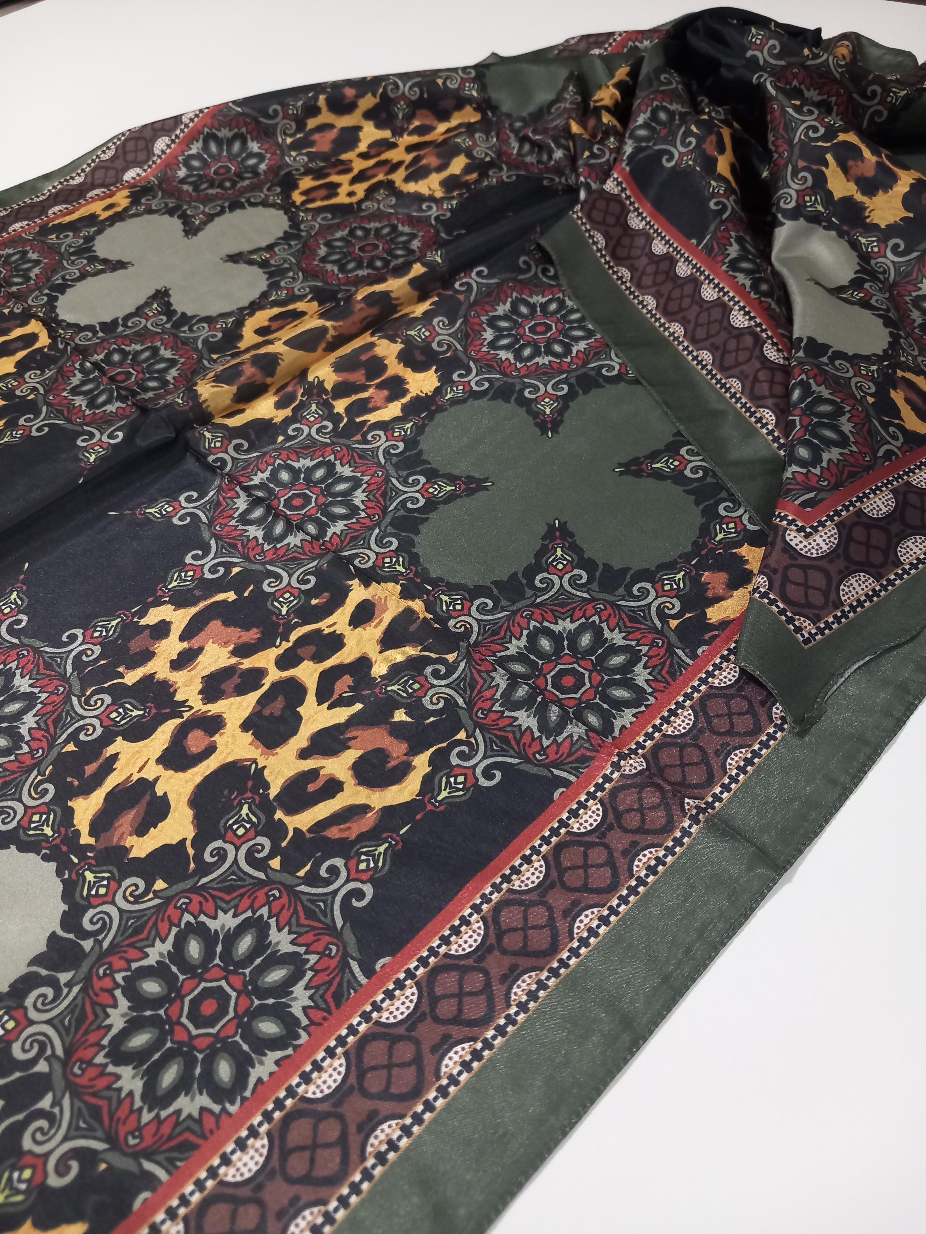 Harem Scarf Brisa Dijital Yeşil Leopar Etnik Desen Şal-7501-531-KVS0593
