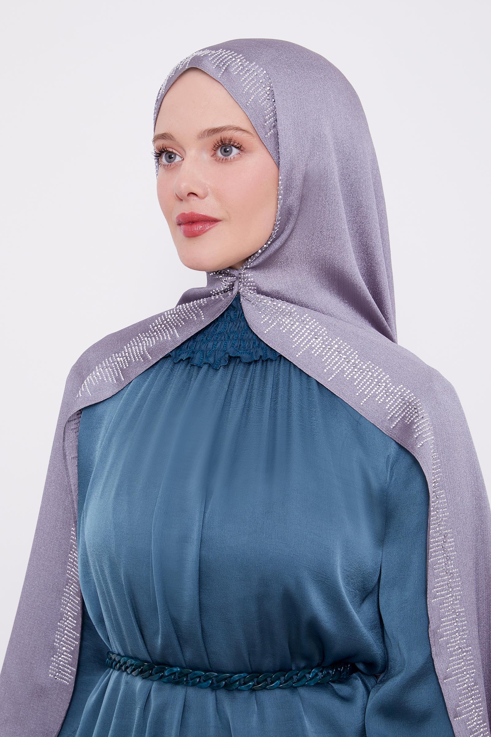 LeviDor Diamond Gri Şeritli Gümüş Beyaz Taş Baskılı Şal-24LV1004-KVS0627