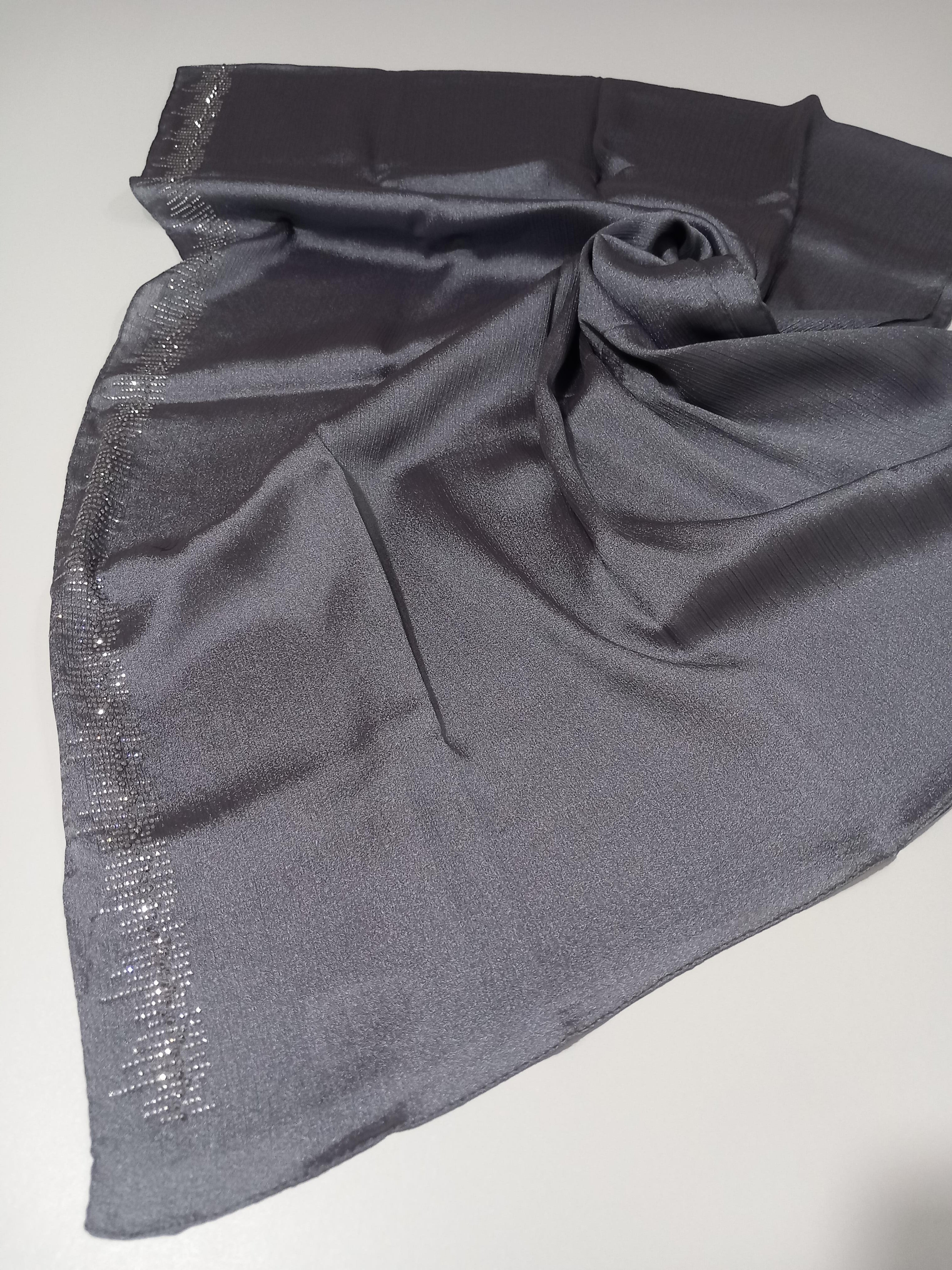 LeviDor Diamond Gri Şeritli Gümüş Beyaz Taş Baskılı Şal-24LV1004-KVS0627