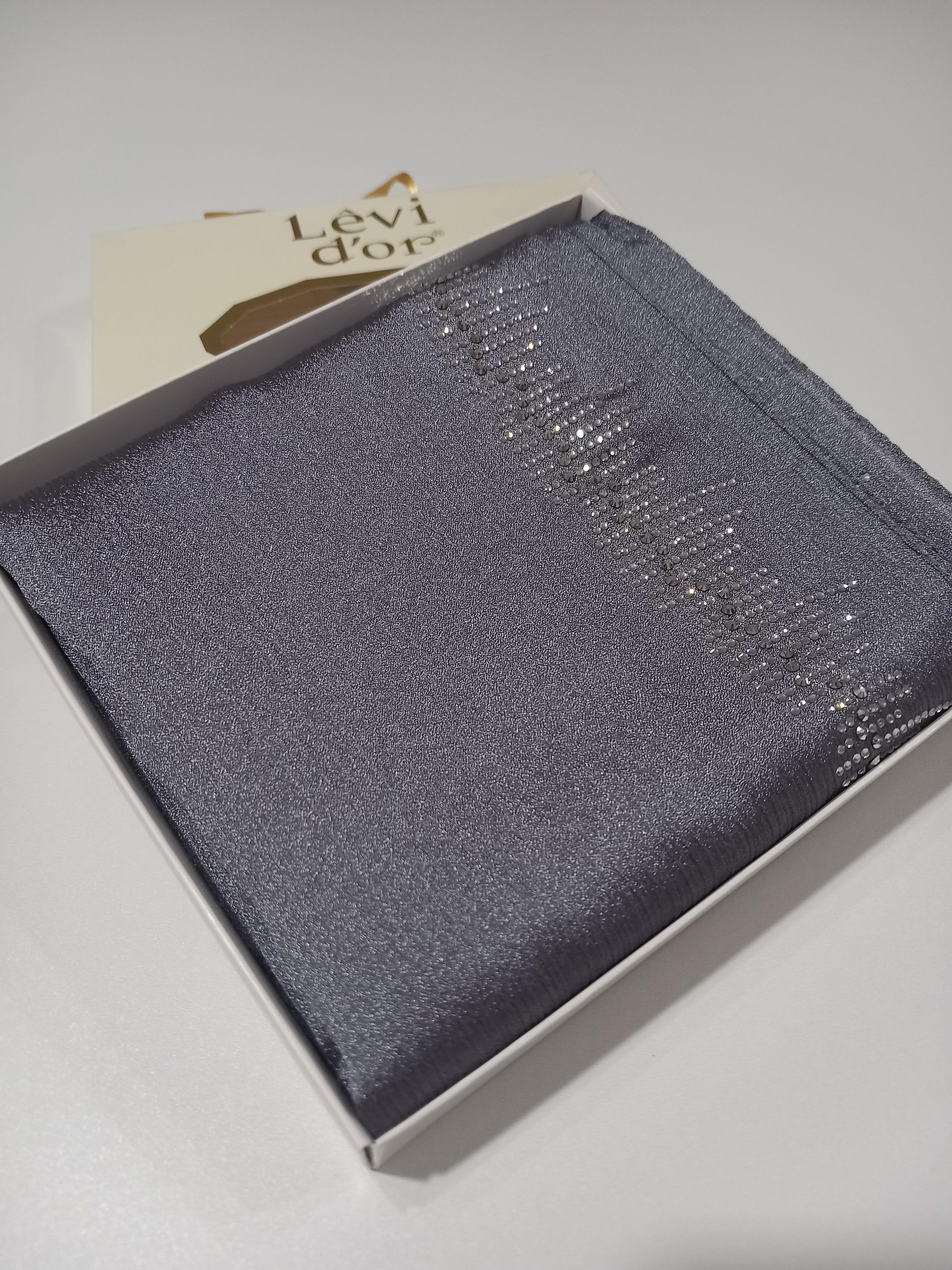 LeviDor Diamond Gri Şeritli Gümüş Beyaz Taş Baskılı Şal-24LV1004-KVS0627