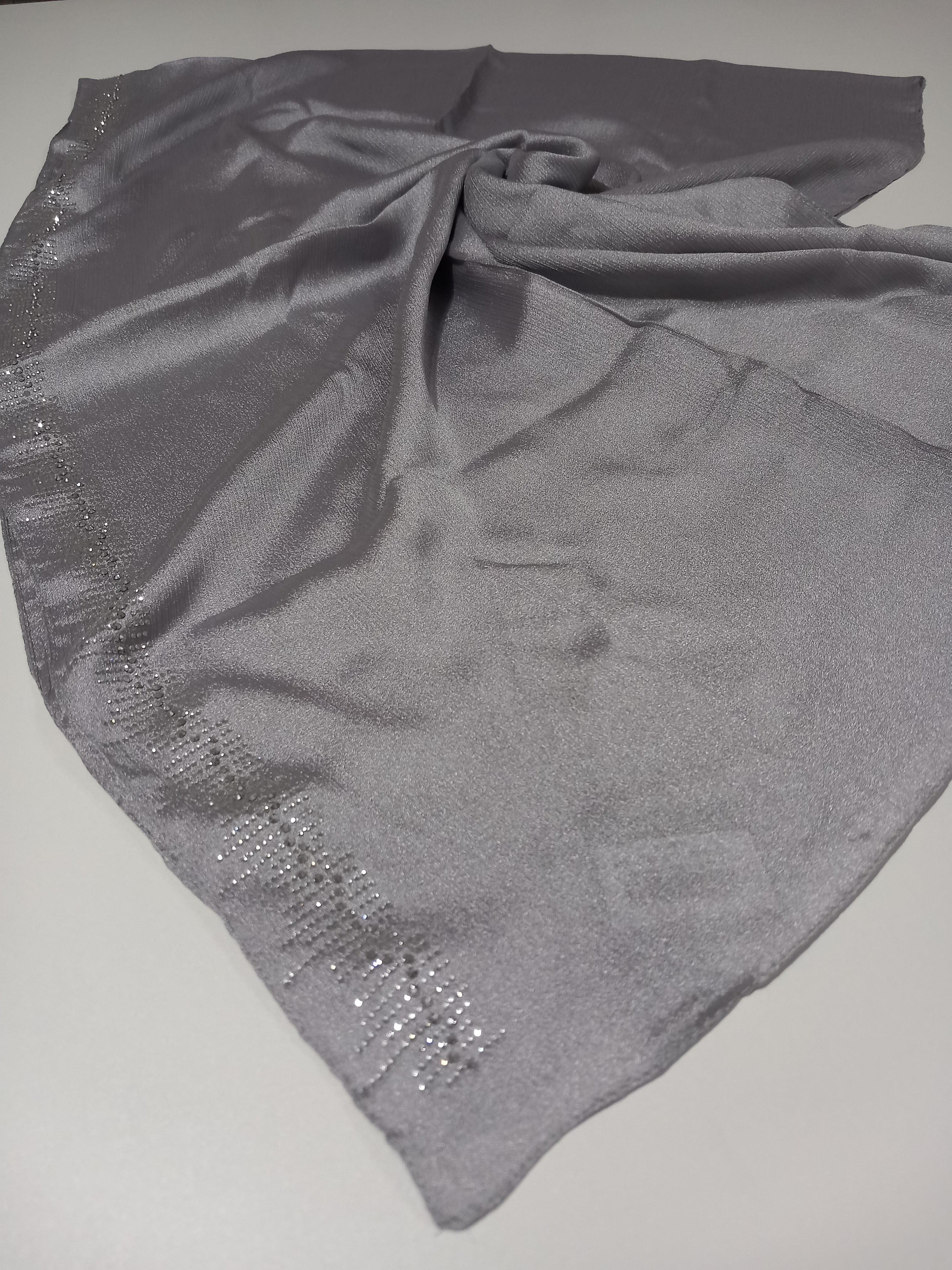 LeviDor Diamond Gümüş Şeritli Gümüş Beyaz Taş Baskılı Şal-24LV1004-KVS0628