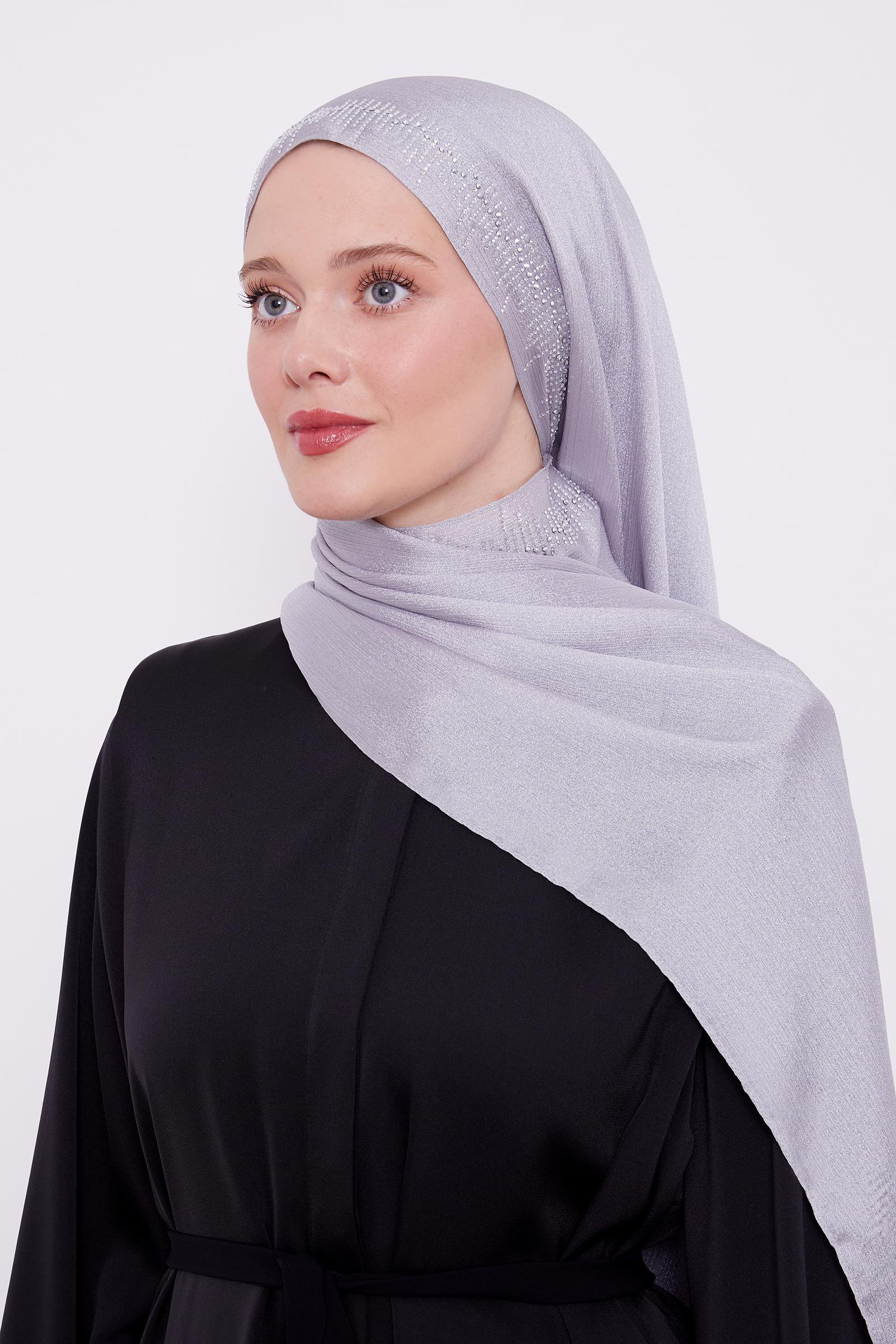 LeviDor Diamond Gümüş Şeritli Gümüş Beyaz Taş Baskılı Şal-24LV1004-KVS0628