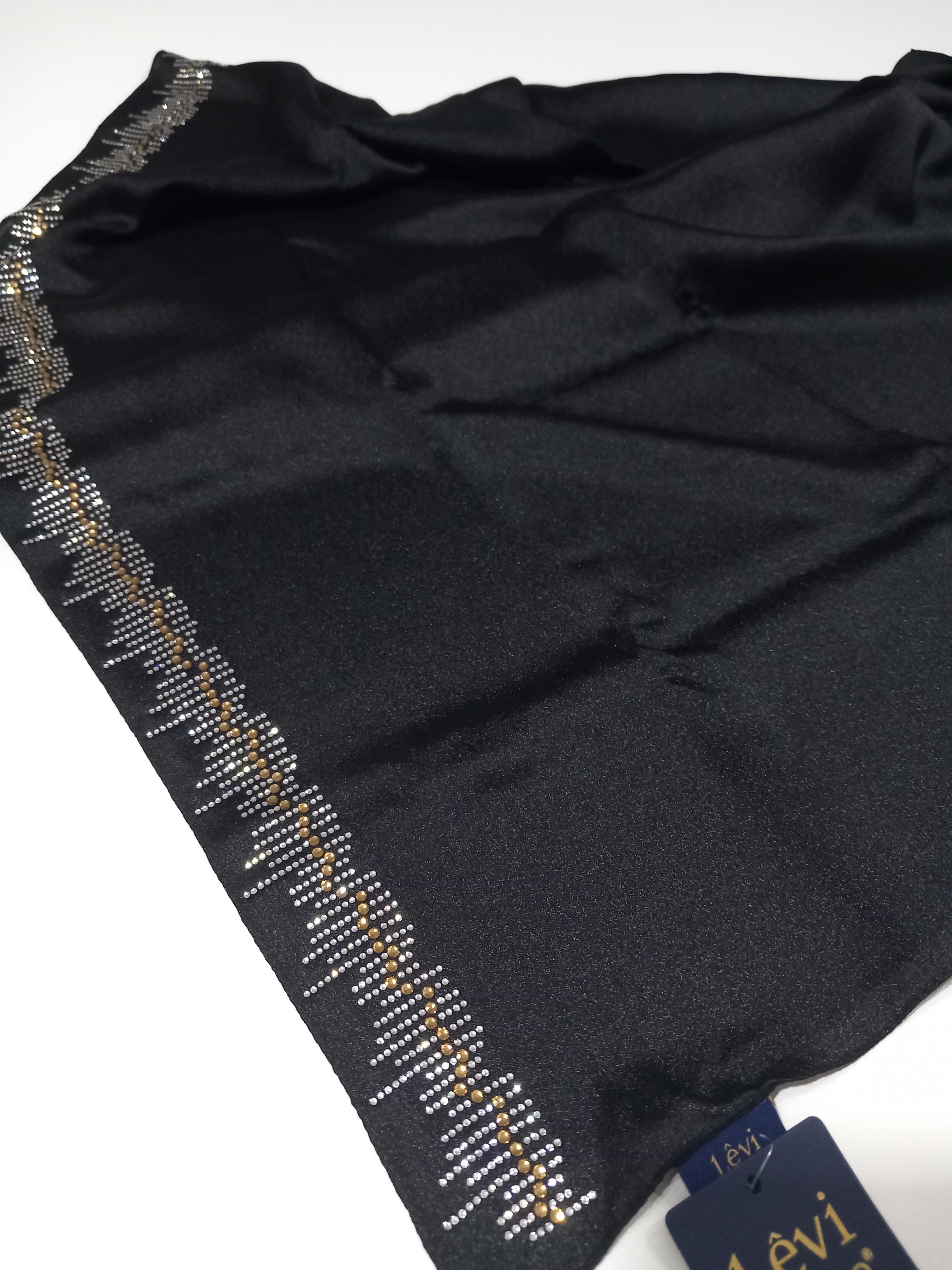 LeviDor Diamond Siyah Şeritli Gold Beyaz Taş Baskılı Şal-24LV1004-KVS0626