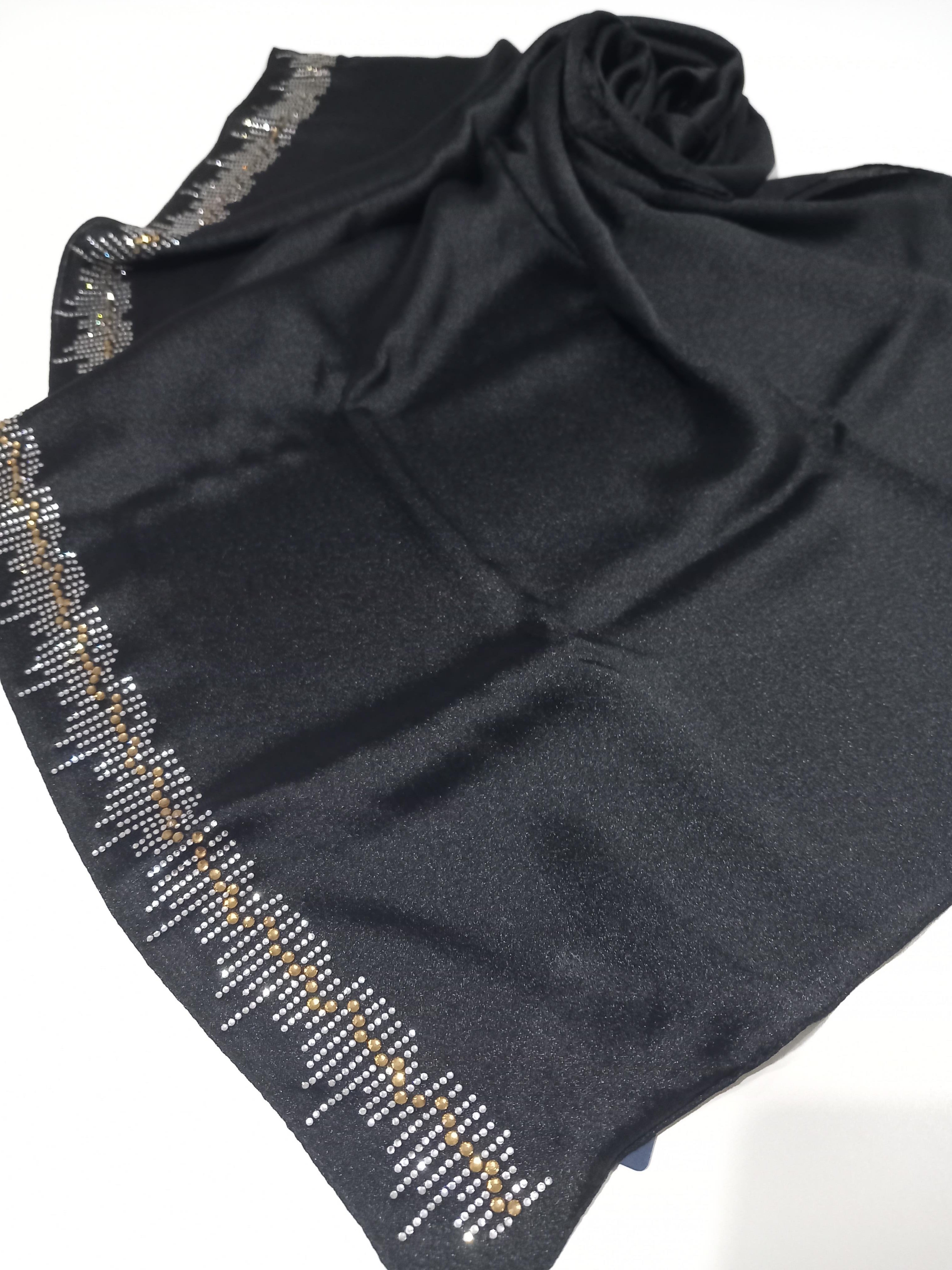LeviDor Diamond Siyah Şeritli Gold Beyaz Taş Baskılı Şal-24LV1004-KVS0626