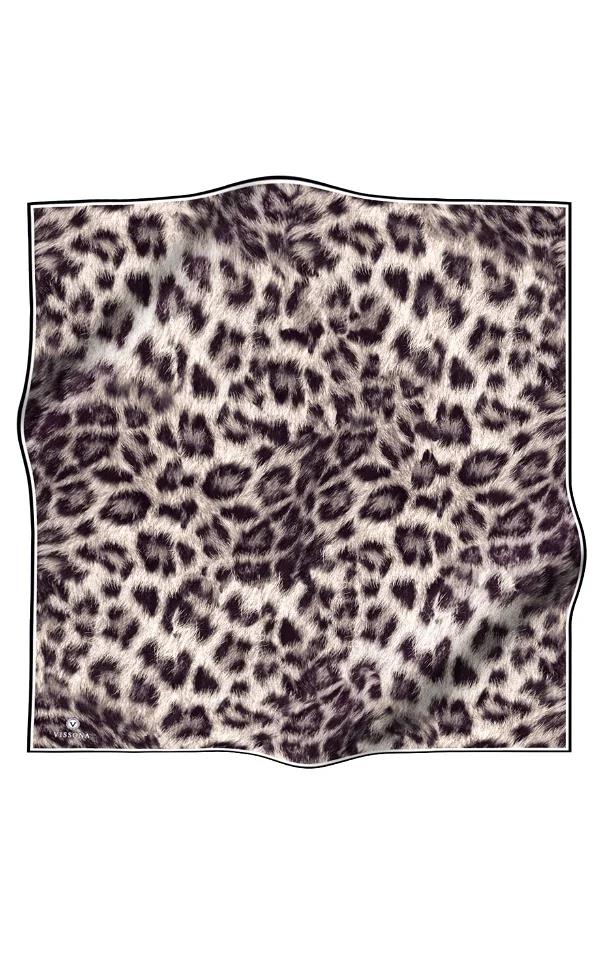 Vissona Siyah Bej Leopar Desenli Tivil İpek Eşarp-6214-0004-0001