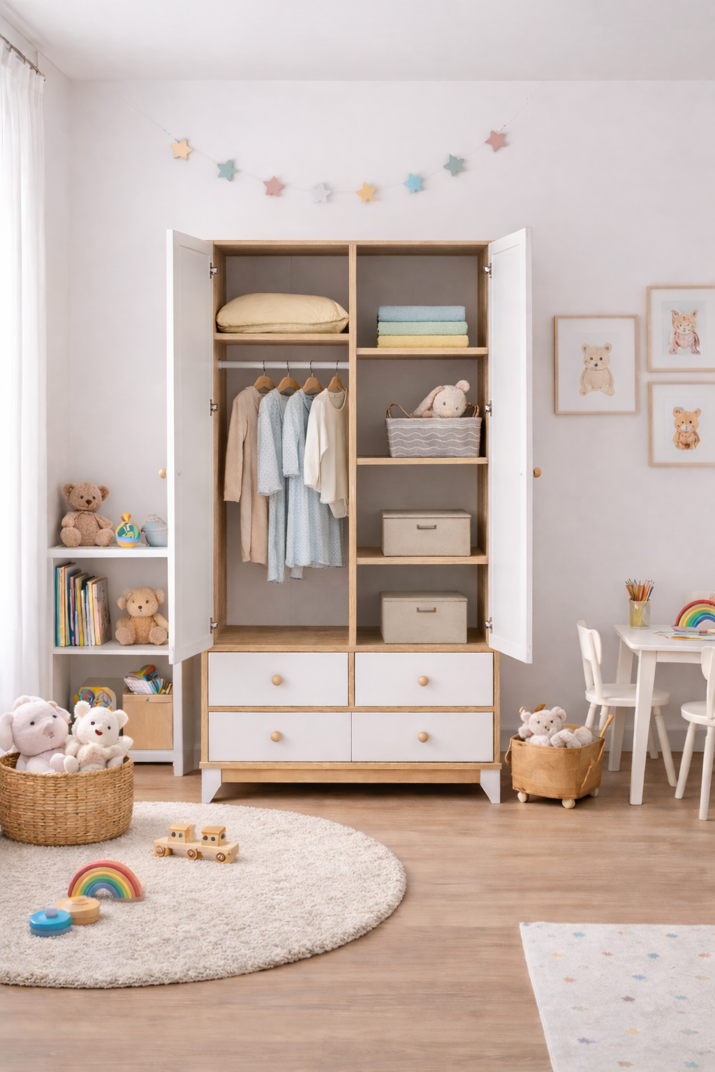 % 100 MDF Bonnie Ahşap Beyaz 2 Kapılı Bebek & Çocuk Gardırop