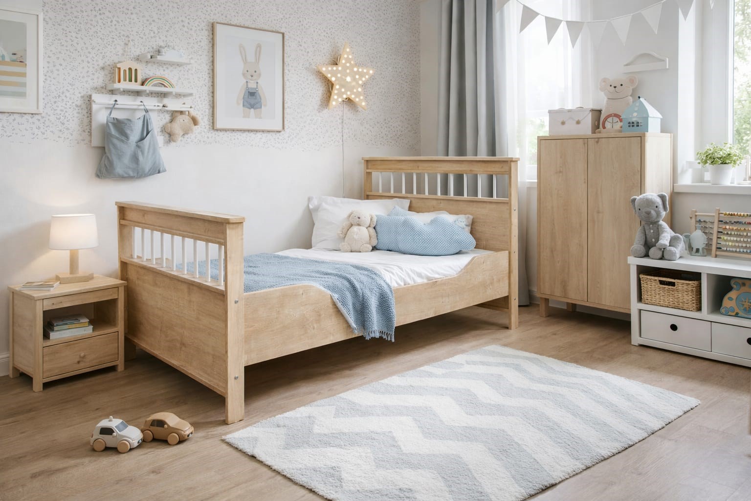  %100 MDF Bonnie Ahşap Beyaz Bebek&Çocuk Odası ( 3 Kapılı Dolap & 4 Çekmeceli Şifonyer & 90x190 Yavrusuz Karyola)