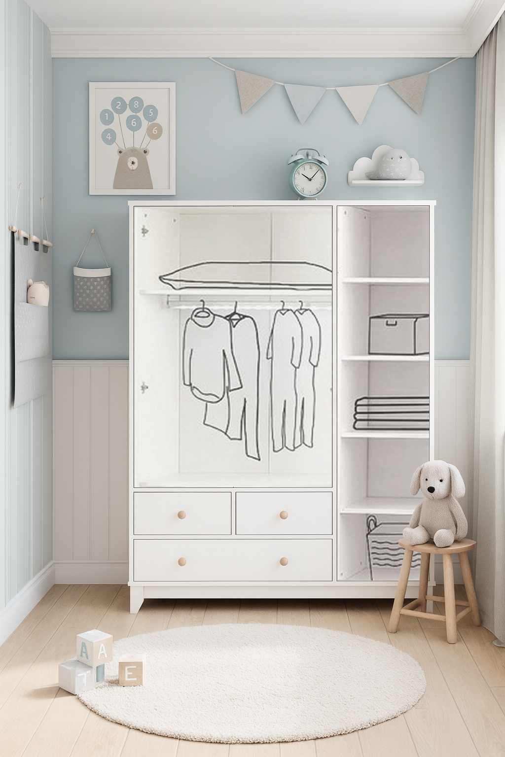  %100 MDF Bonnie Bebek&Çocuk Odası ( 3 Kapılı Dolap & 4 Çekmeceli Şifonyer & 90x190 Yavrusuz Karyola)