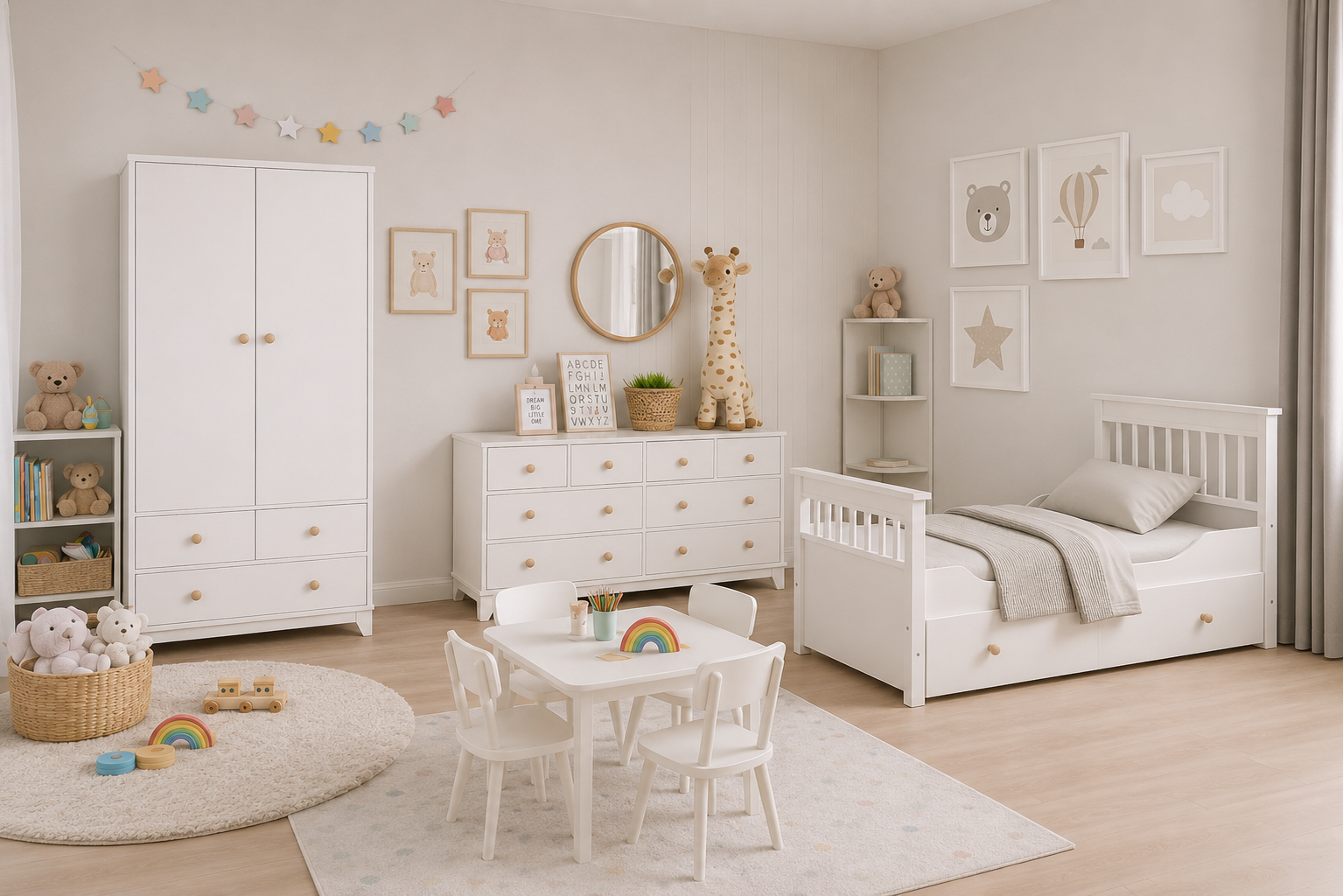  %100 MDF Bonnie Maxi Bebek Odası ( 2 Kapılı Dolap & 8 Çekmeceli Şifonyer & 90x190 Yavrulu Karyola)