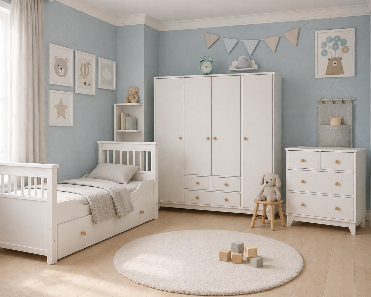  %100 MDF Bonnie Mega ( Mini ) Bebek Odası Takımı ( 4 Kapılı Dolap & 4 Çekmeceli Şifonyer & 90x190 Yavrulu Karyola)