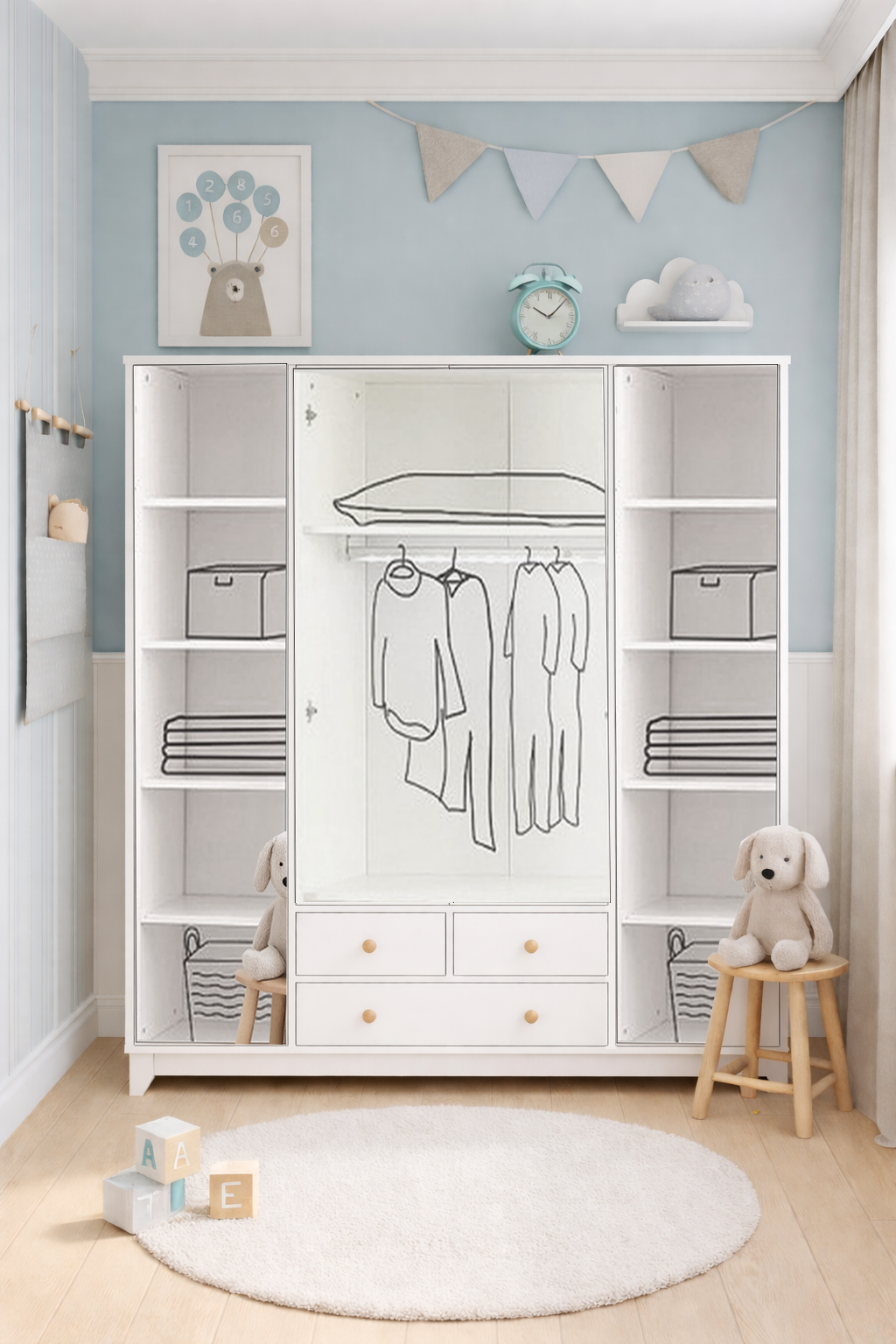  %100 MDF Bonnie Mega ( Mini ) Bebek Odası Takımı ( 4 Kapılı Dolap & 4 Çekmeceli Şifonyer & 90x190 Yavrulu Karyola)