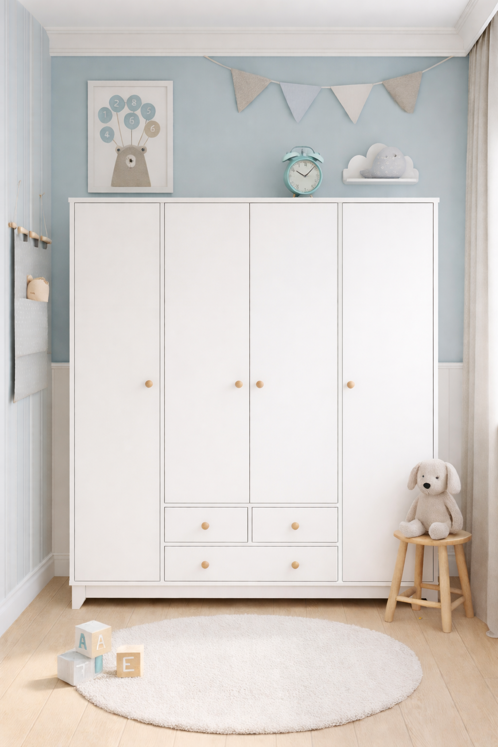  %100 MDF Bonnie Mega ( Mini ) Bebek Odası Takımı ( 4 Kapılı Dolap & 4 Çekmeceli Şifonyer & 90x190 Yavrulu Karyola)