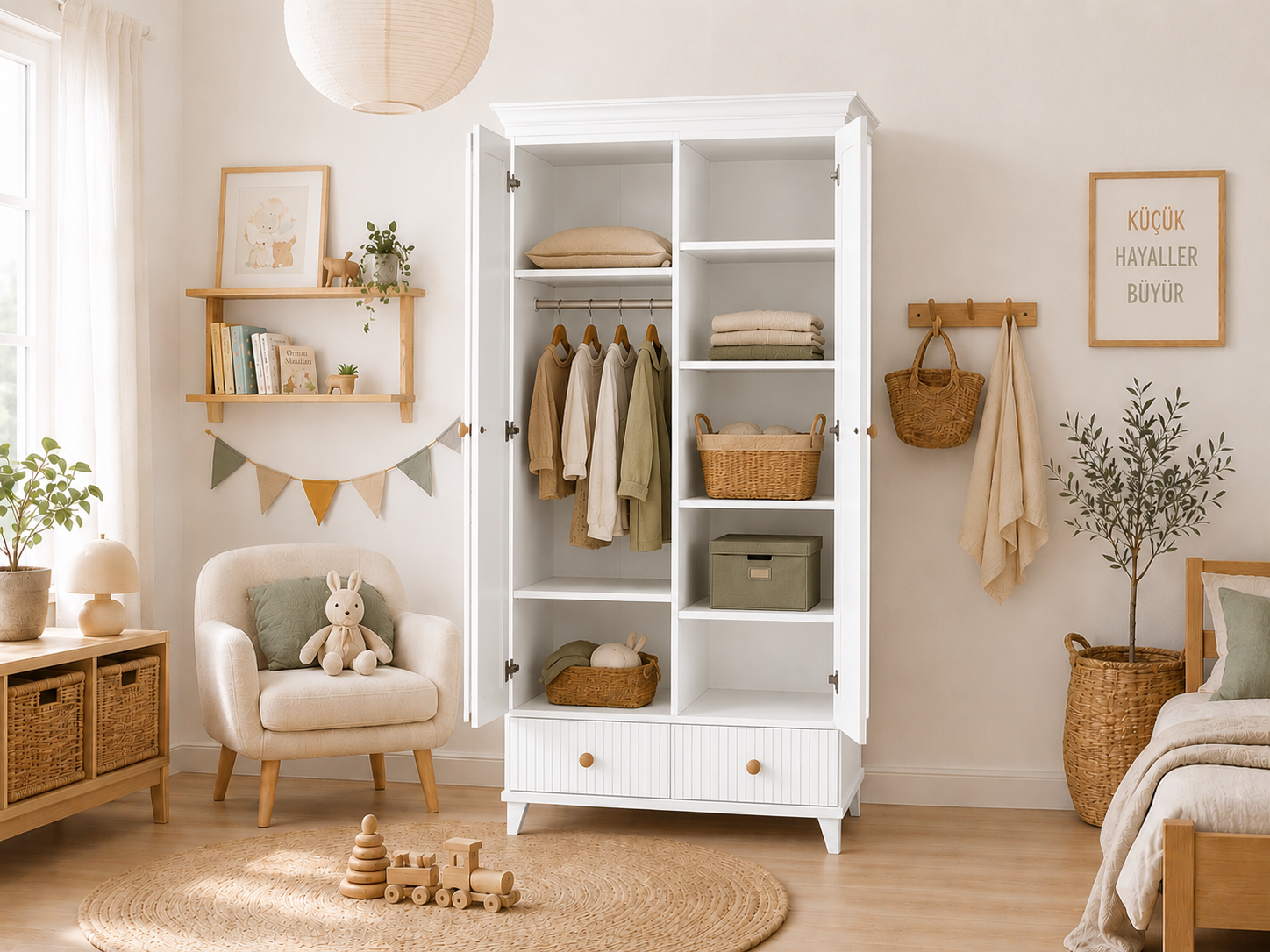 % 100 MDF Soho Beyaz 2 Kapılı Bebek & Çocuk Gardırop