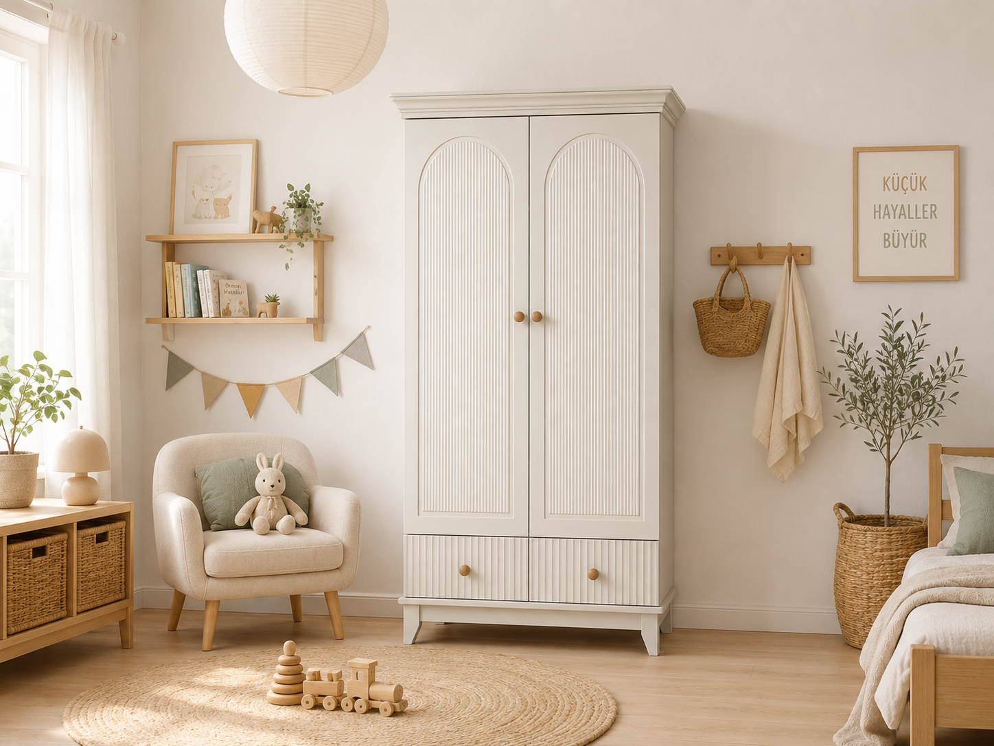 % 100 MDF Soho Beyaz 2 Kapılı Bebek & Çocuk Gardırop