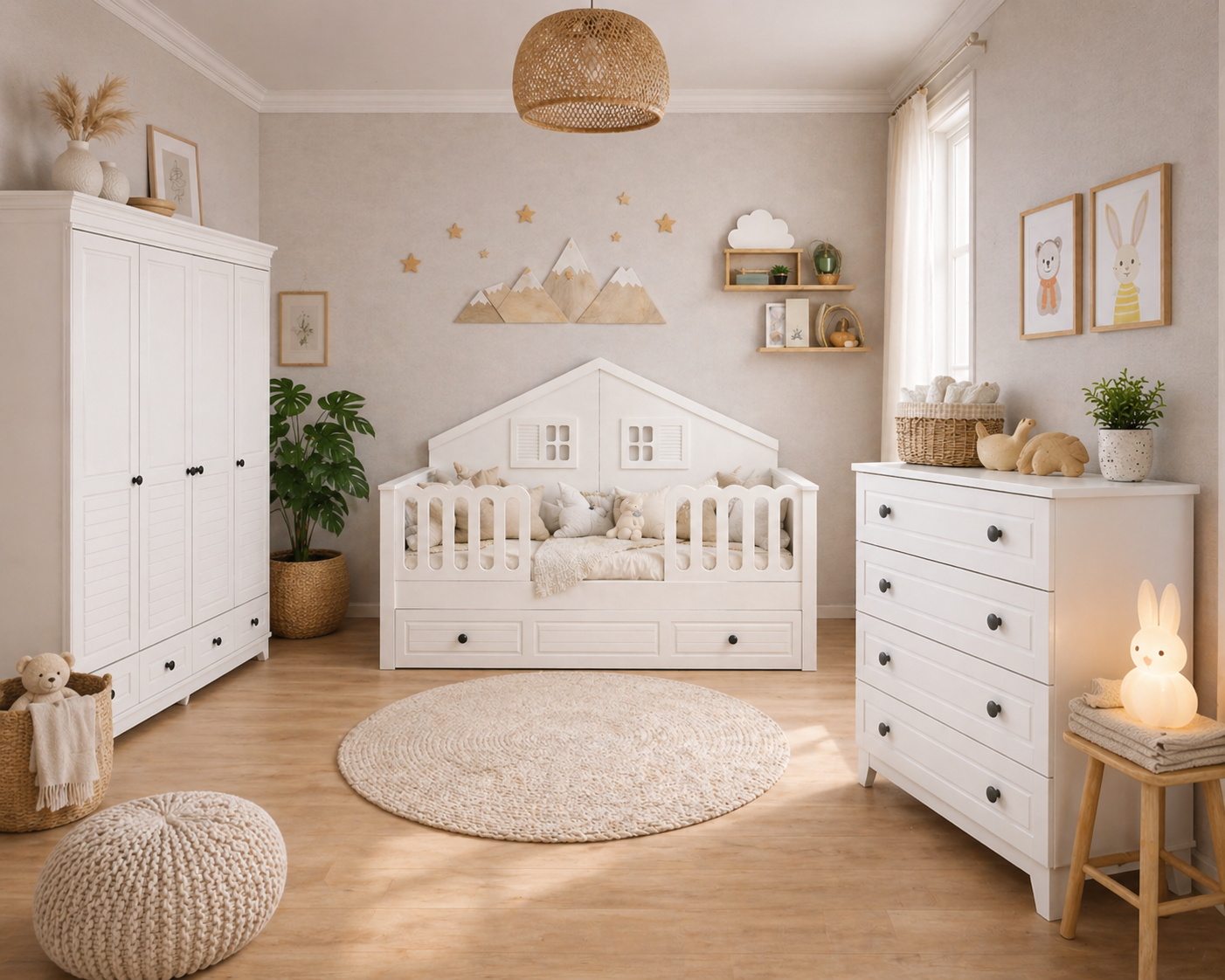  %100 MDF Stella Beyaz Mega Duvar Çatılı Bebek&çocuk Odası Takımı