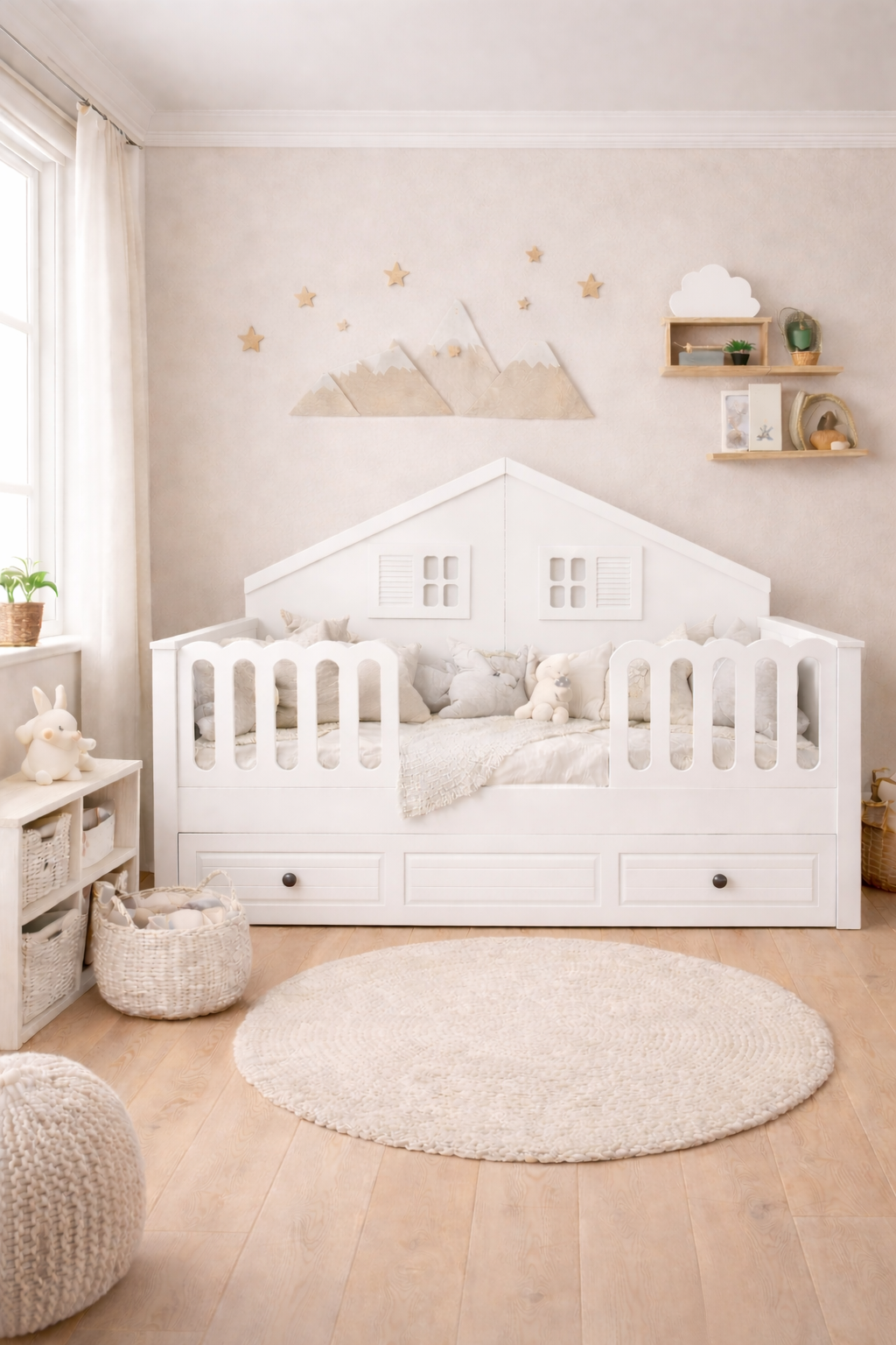  %100 MDF Stella Beyaz Mega Duvar Çatılı Bebek&çocuk Odası Takımı