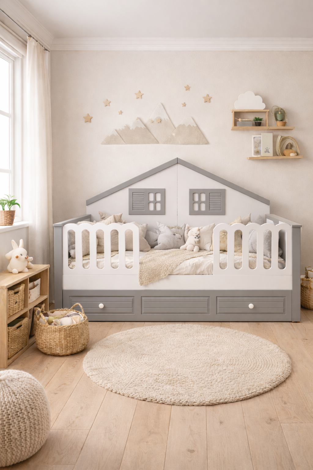  %100 MDF Stella Gri Maxi Duvar Çatılı Bebek Odası Takımı