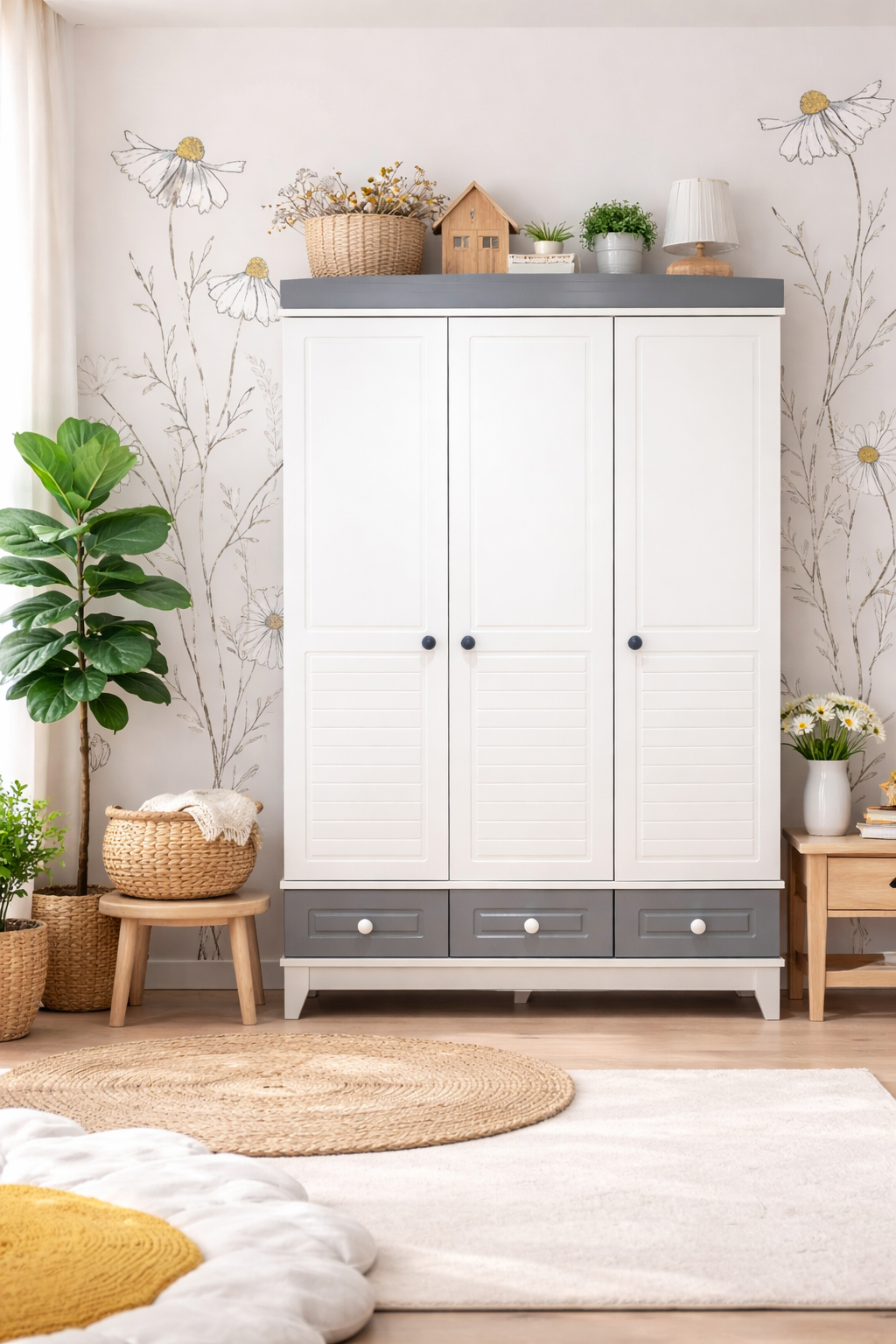  %100 MDF Stella Gri Maxi Duvar Çatılı Bebek Odası Takımı
