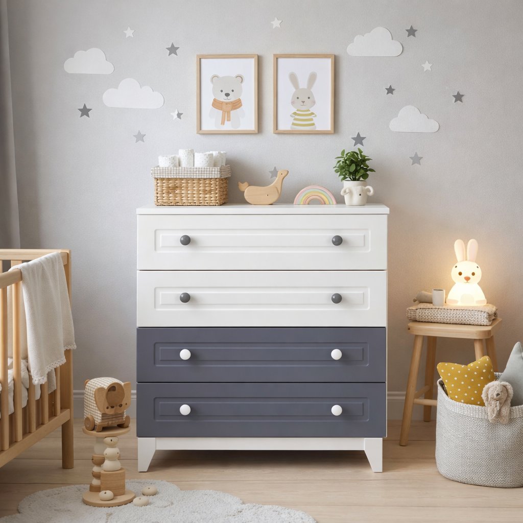  %100 MDF Stella Gri Maxi Duvar Çatılı Bebek Odası Takımı