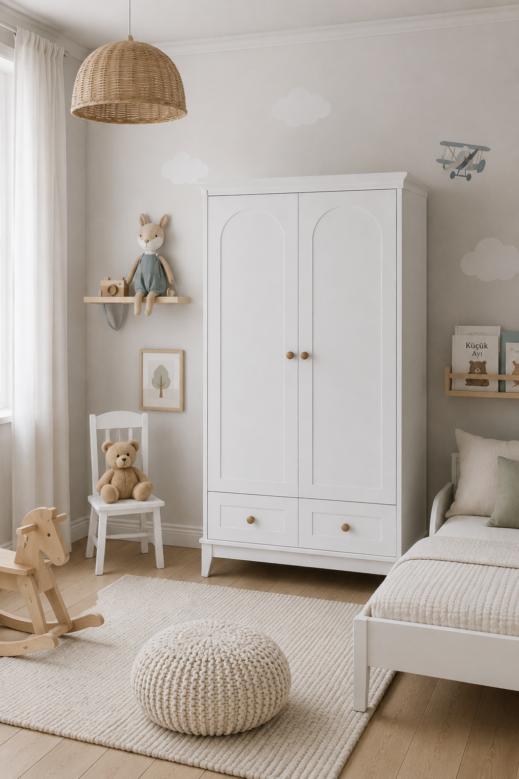 %100 MDF .Oslo 2 Kapılı Bebek&Çocuk Gardırop & Bonnie 8 Çekmeceli Şifonyer