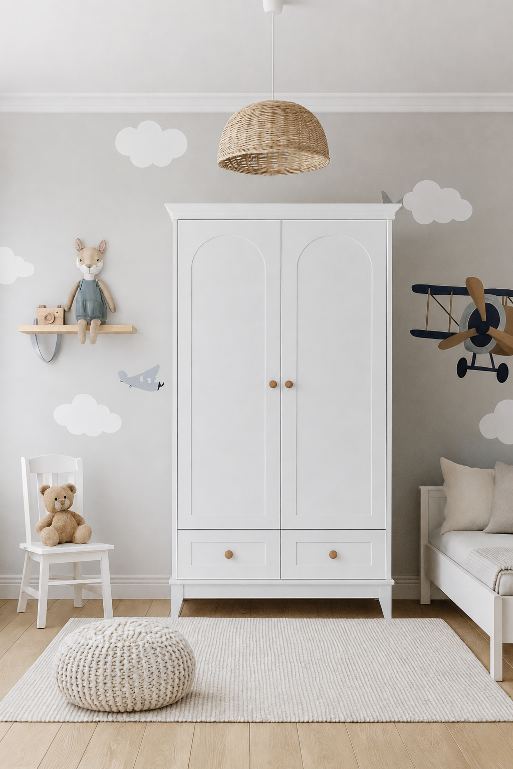 %100 MDF .Oslo 2 Kapılı Bebek&Çocuk Gardırop & Bonnie 8 Çekmeceli Şifonyer