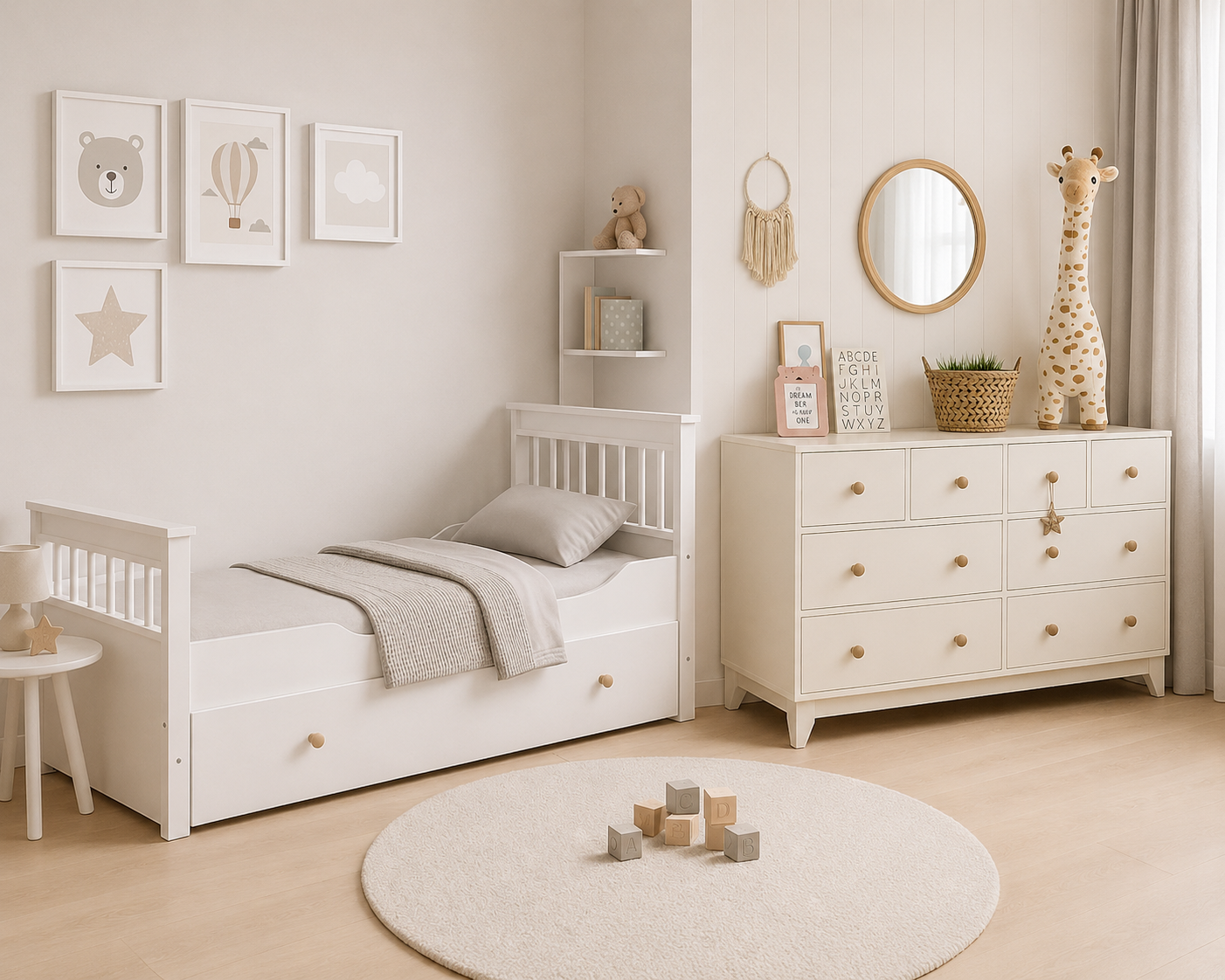 %100 MDF Bonnie 8 Çekmeceli Bebek&Çocuk Şifonyer & %100 MDF Bonnie 90x190 Yavrulu Montessori Karyola