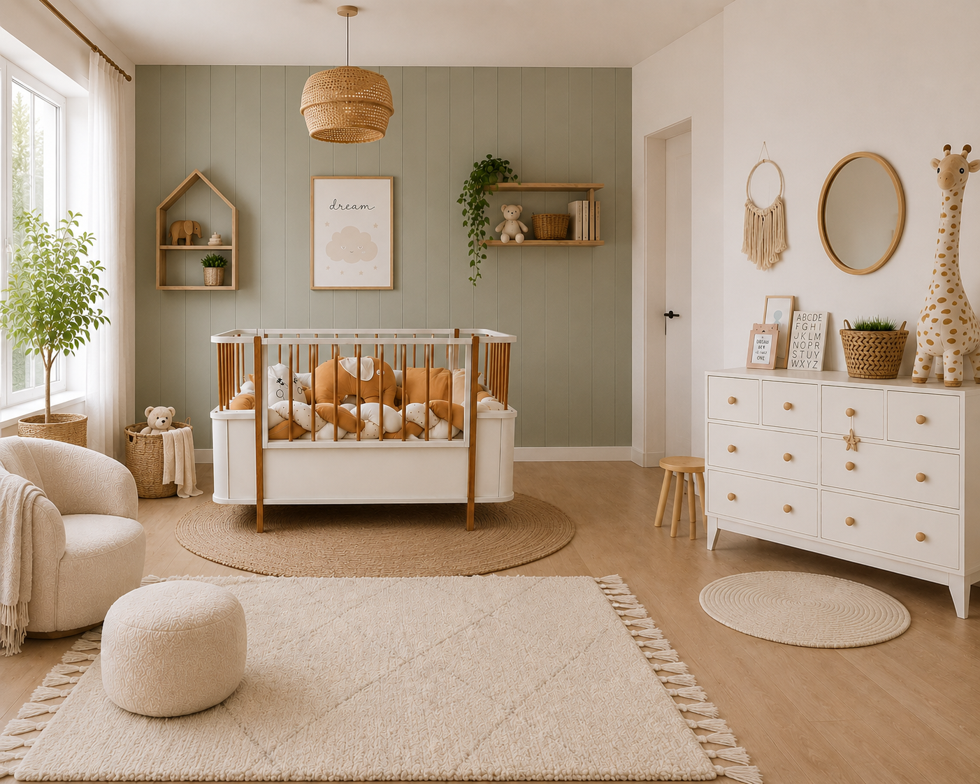 %100 MDF Bonnie 8 Çekmeceli Şİfonyer & %100 MDF Bohem Ahşap Beyaz 80x130 cm ( 80x180 cm ) Büyüyen Beşik