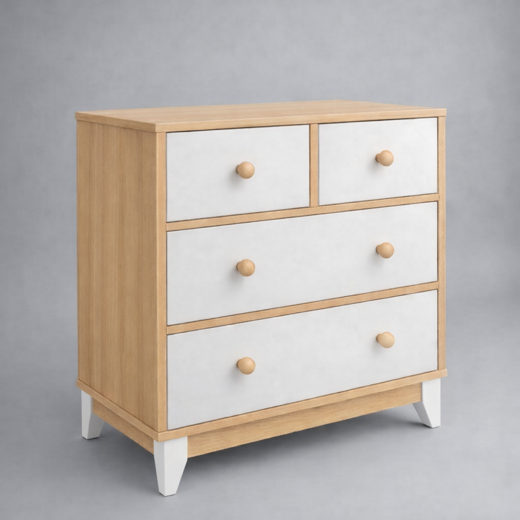%100 MDF Bonnie Ahşap Beyaz Beşik Maxi Bebek Odası (3 Kapılı Dolap & 4 Çekmece Şİfonyer & 80x130 Büyüyen Beşik )