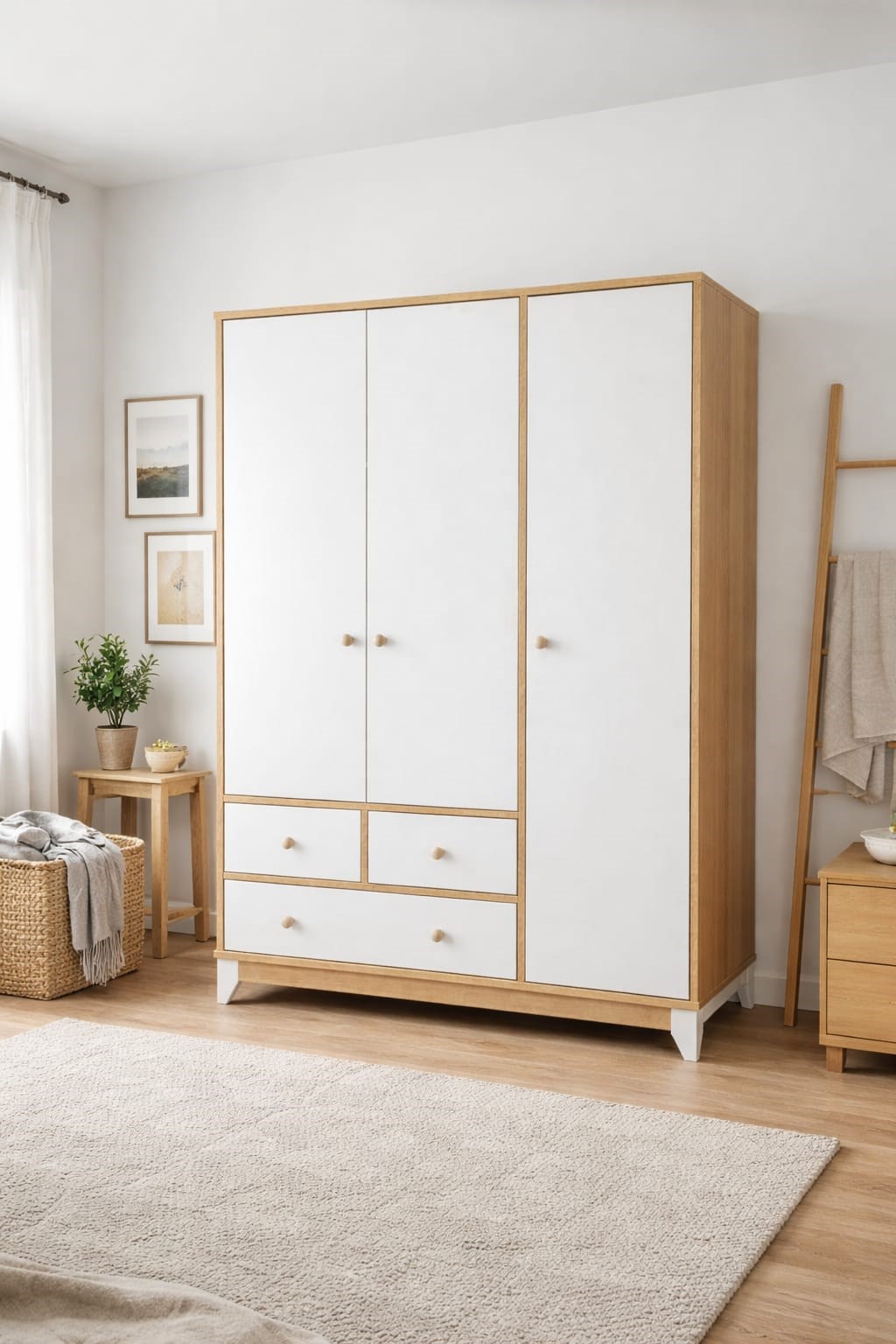 %100 MDF Bonnie Ahşap Beyaz Beşik Maxi Bebek Odası (3 Kapılı Dolap & 4 Çekmece Şİfonyer & 80x130 Büyüyen Beşik )